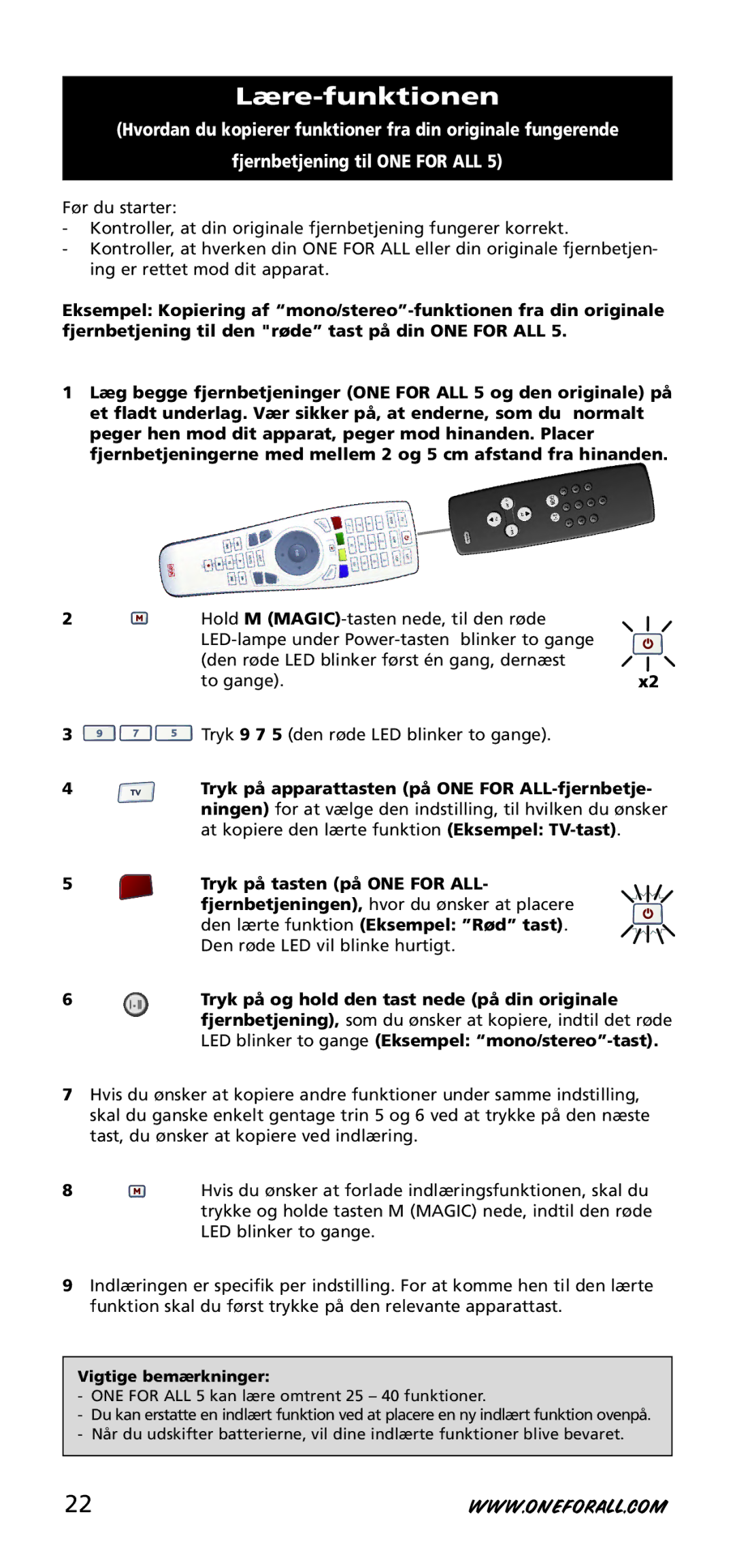 One for All URC-7950, URC-7955, 704918 instruction manual Lære-funktionen 