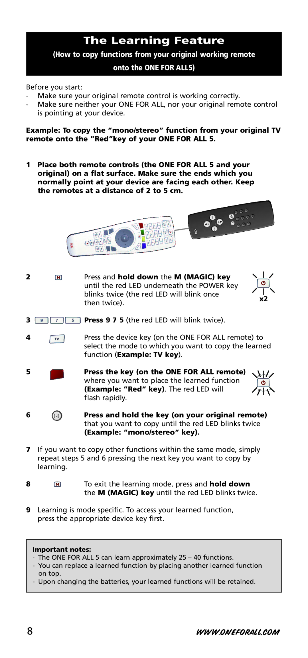 One for All 704918, URC-7955, URC-7950 instruction manual Learning Feature 