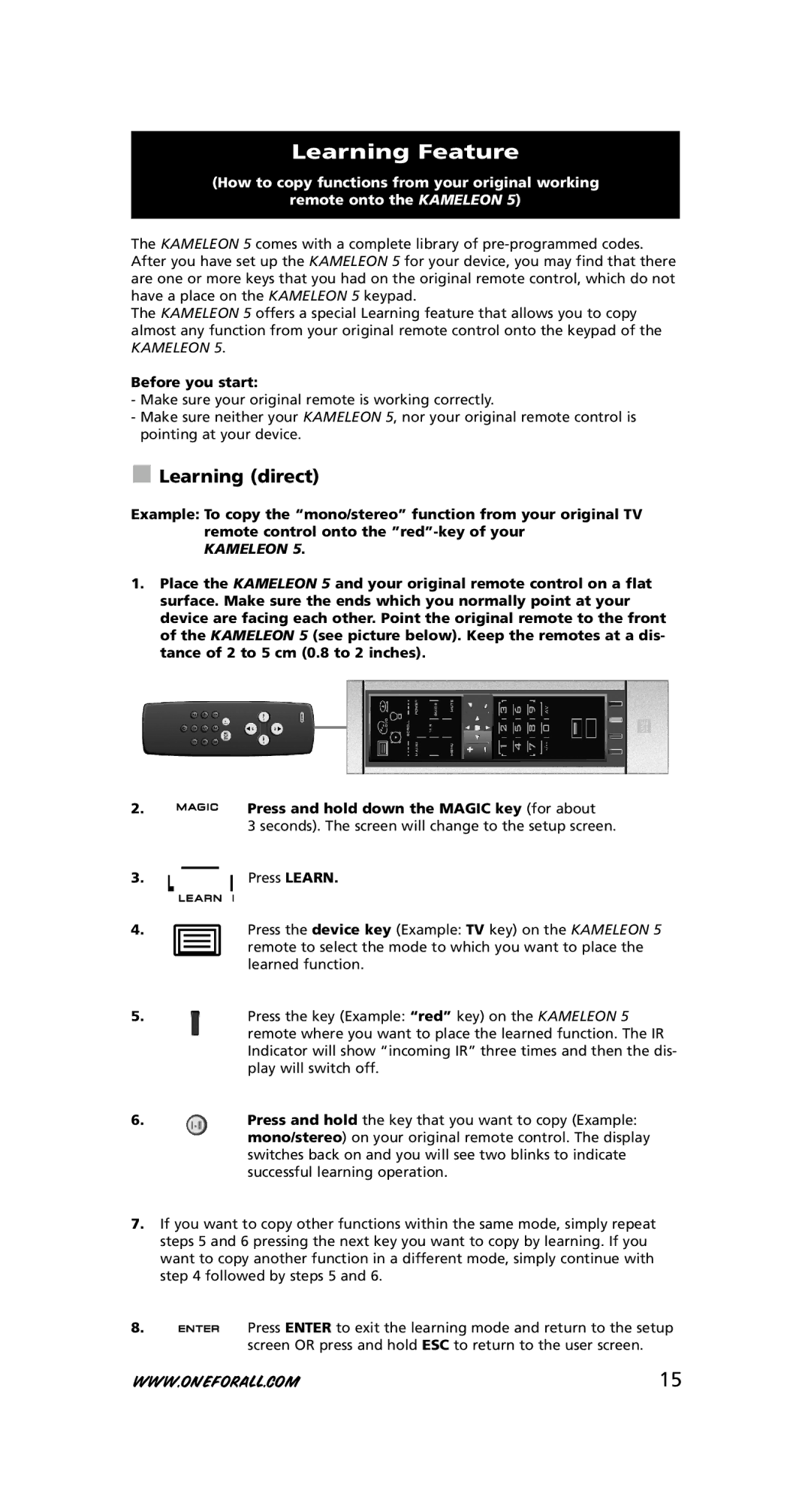 One for All URC-8305 warranty Learning Feature, Learning direct, Before you start 