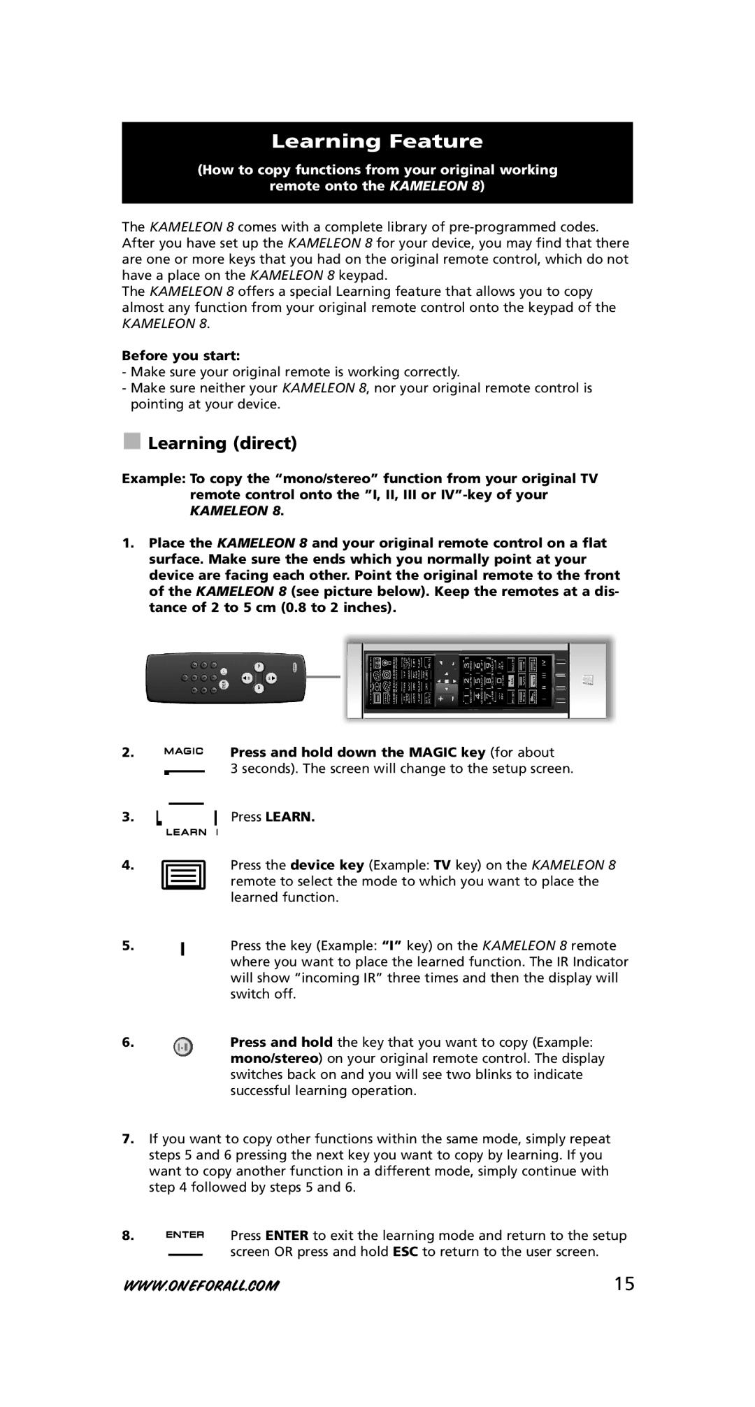 One for All URC-8308 instruction manual Learning Feature, Learning direct, Before you start 