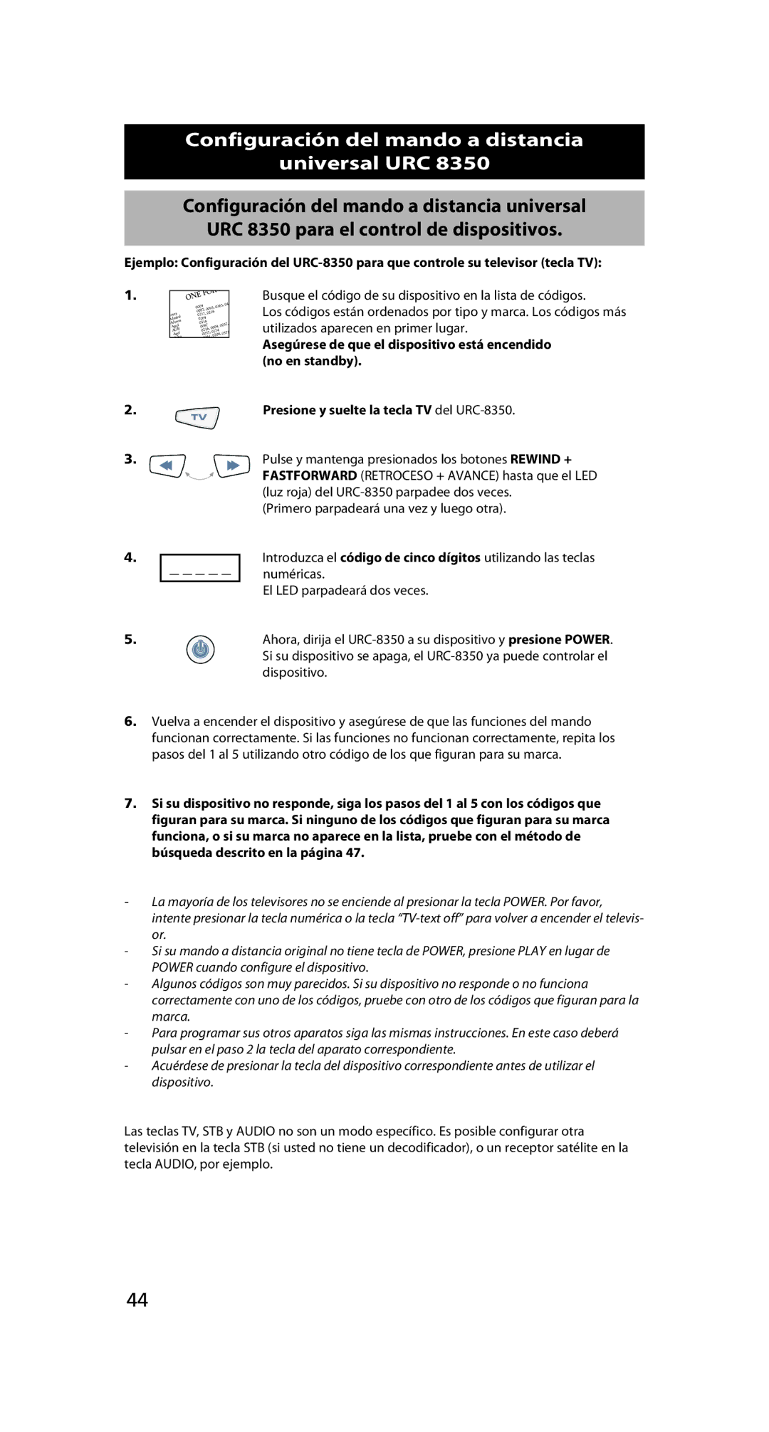 One for All URC-8350 warranty Configuración del mando a distancia Universal URC 