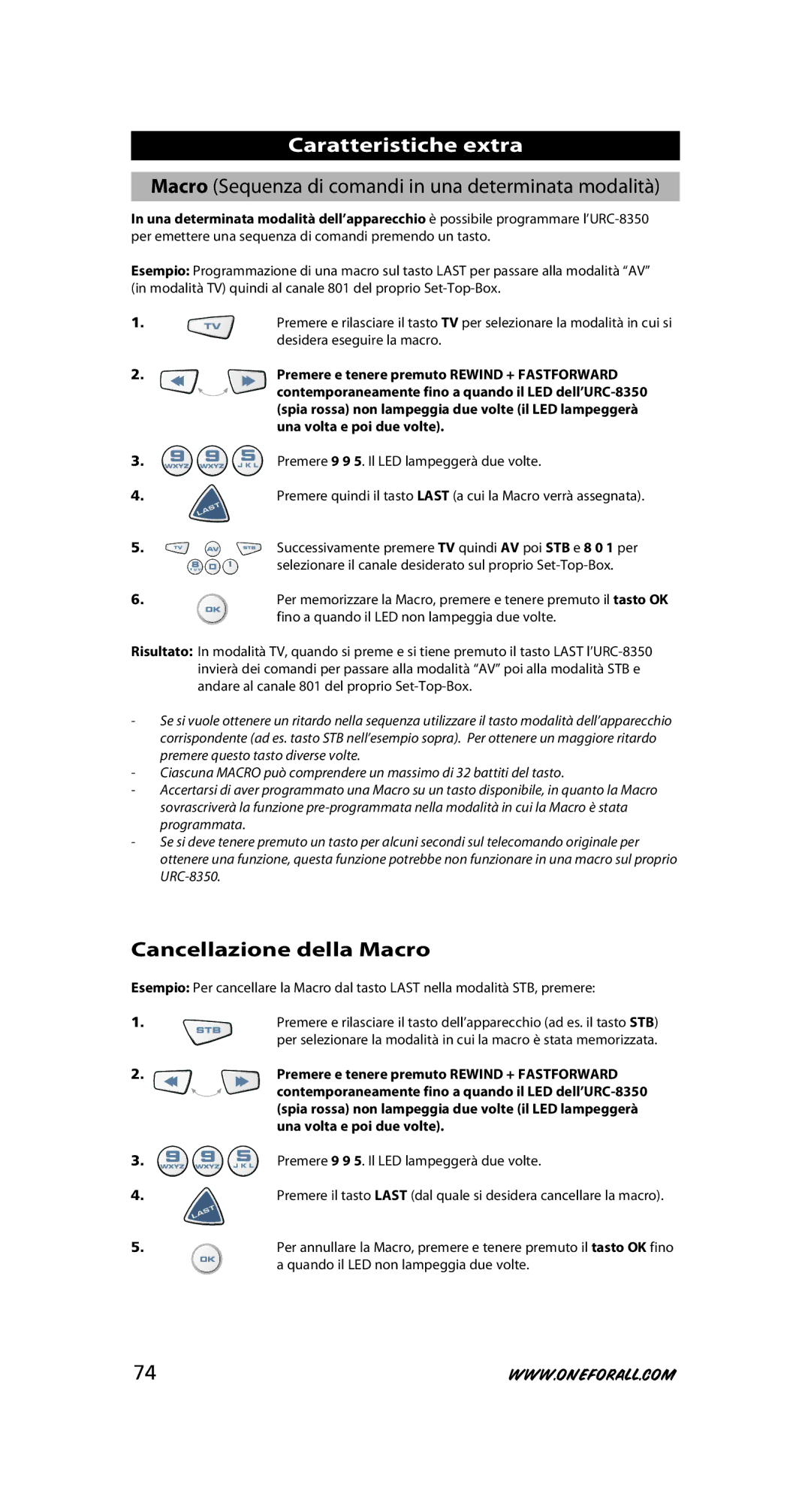 One for All URC-8350 warranty Cancellazione della Macro 