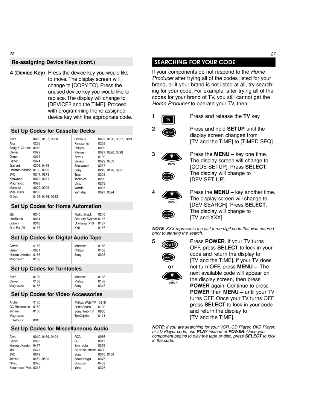 One for All URC 9800 manual Searching for Your Code 