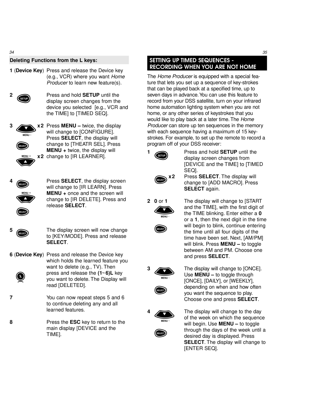 One for All URC 9800 manual Deleting Functions from the L keys, Time, Seq, Select again 