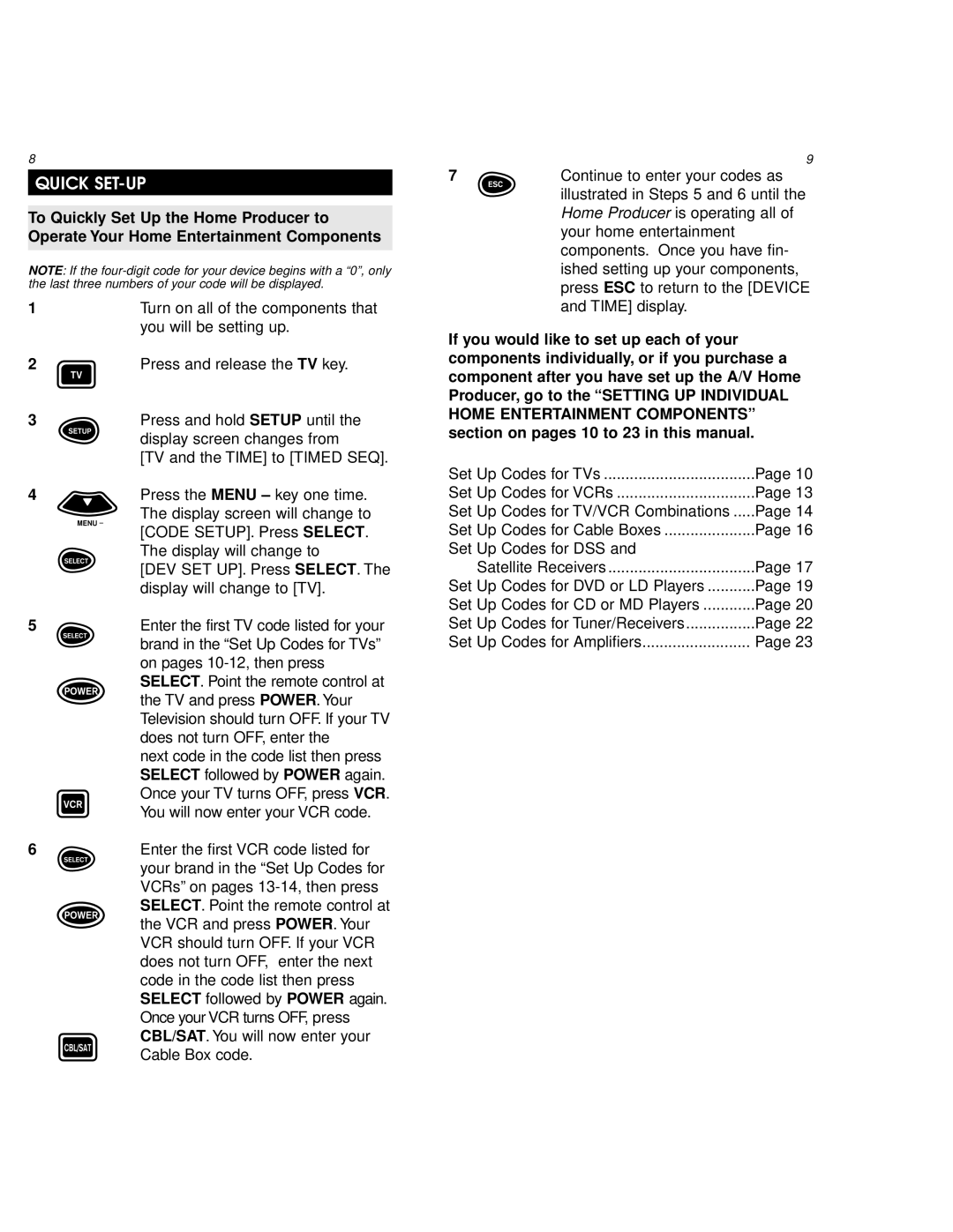 One for All URC 9800 manual Quick SET-UP 