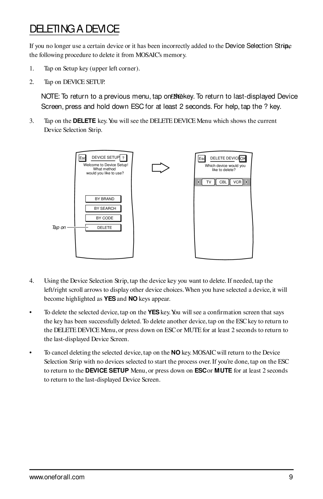 One for All URC-9990 manual Deleting a Device 