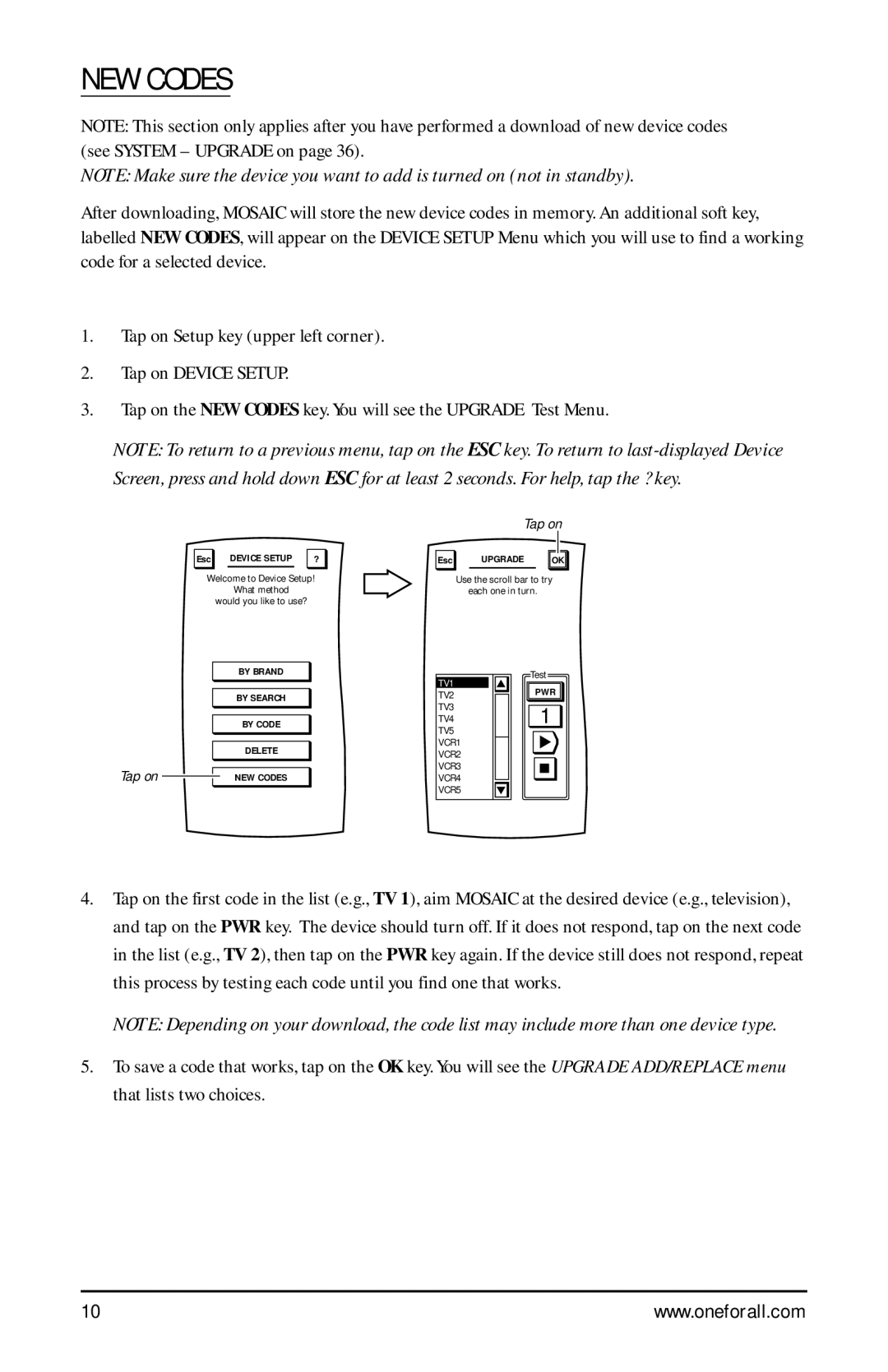 One for All URC-9990 manual NEW Codes, Esc Upgrade OK 