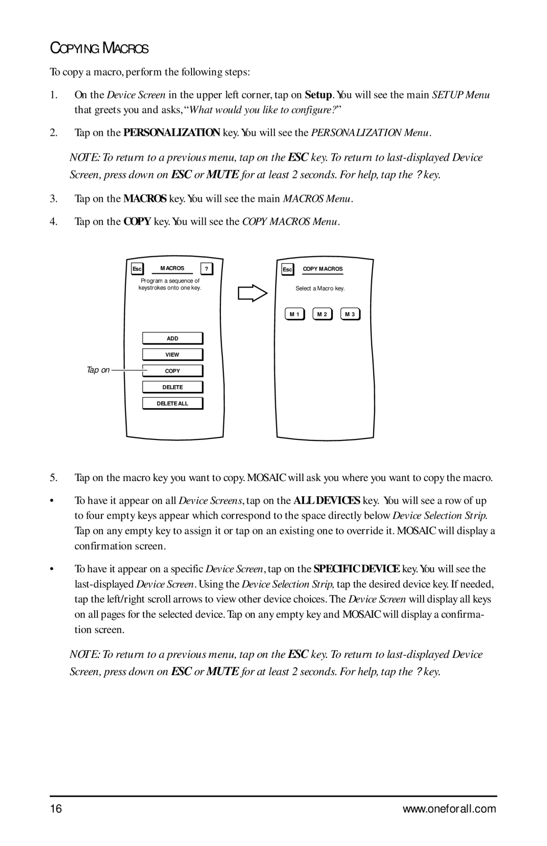 One for All URC-9990 manual Copying Macros 