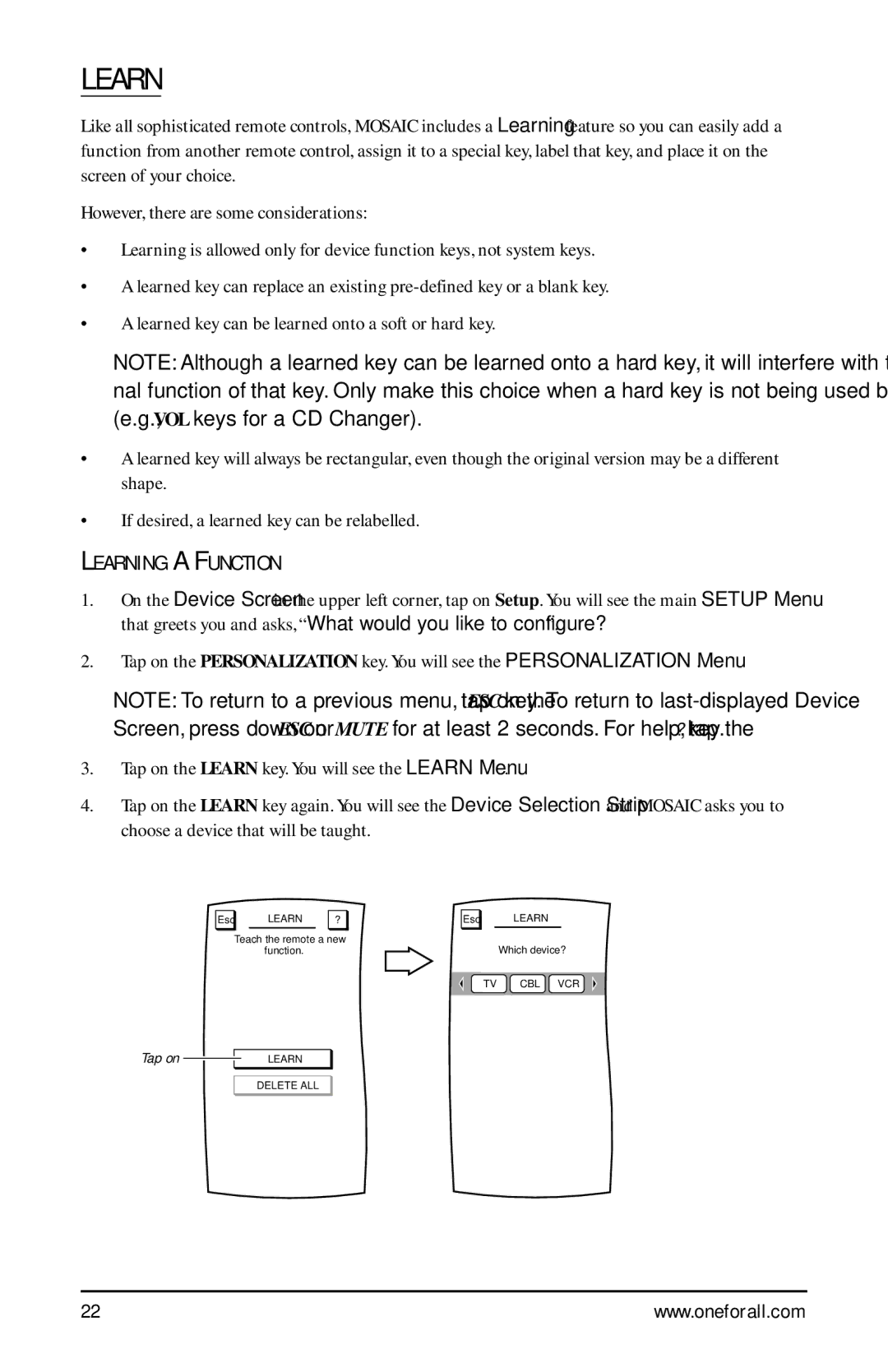 One for All URC-9990 manual Learning a Function 