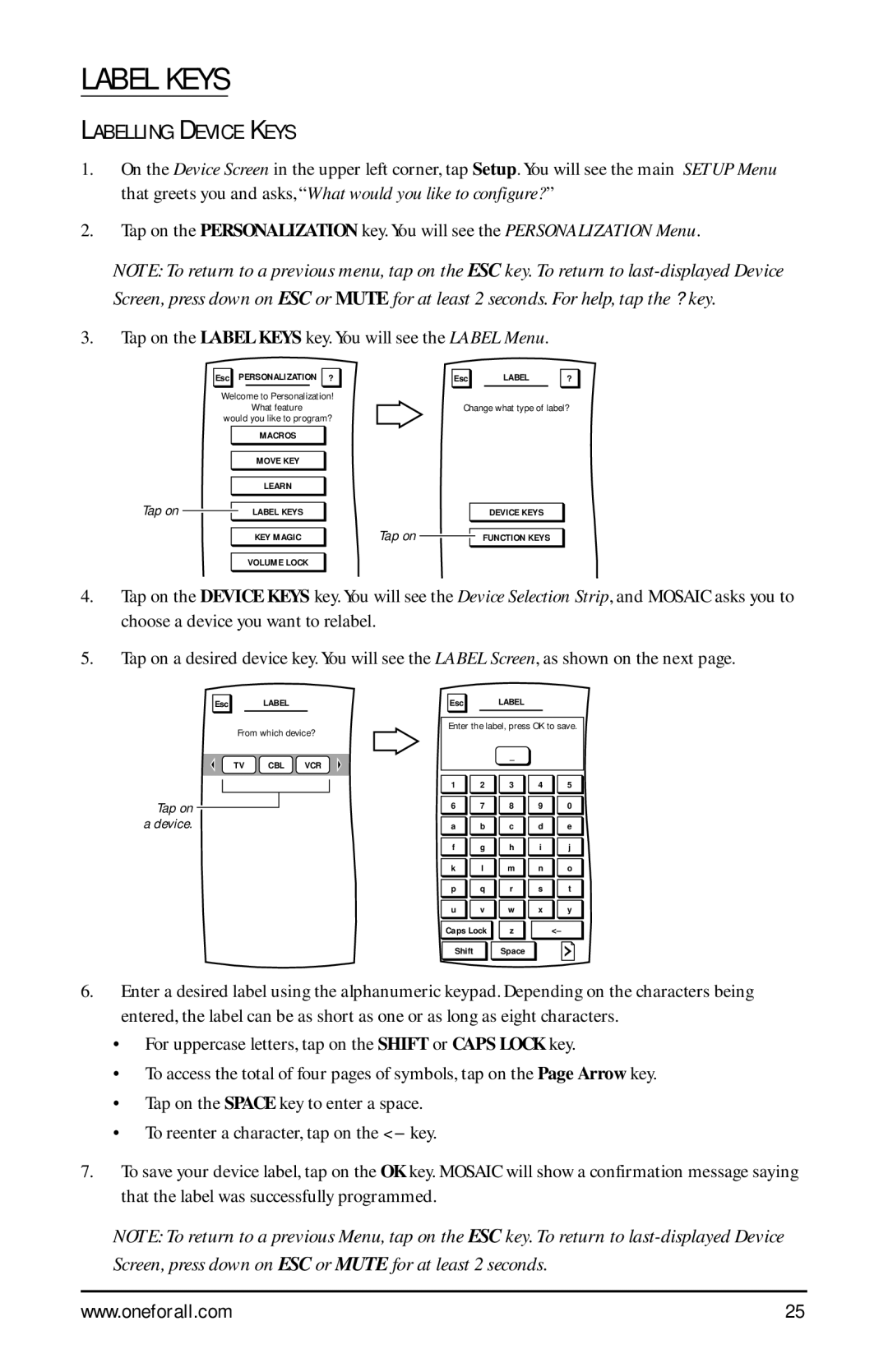One for All URC-9990 manual Label Keys, Labelling Device Keys 