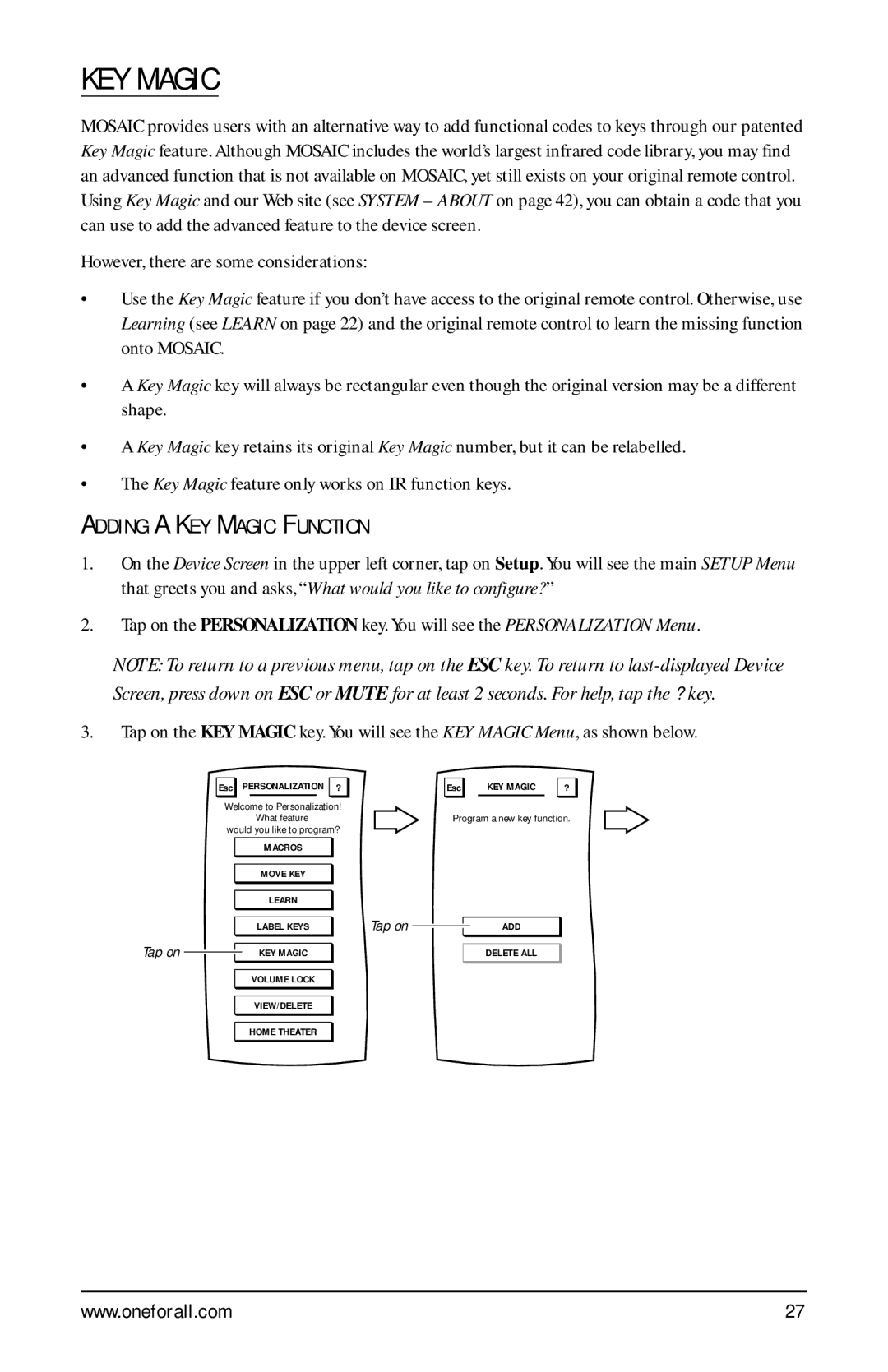 One for All URC-9990 manual Adding a KEY Magic Function 