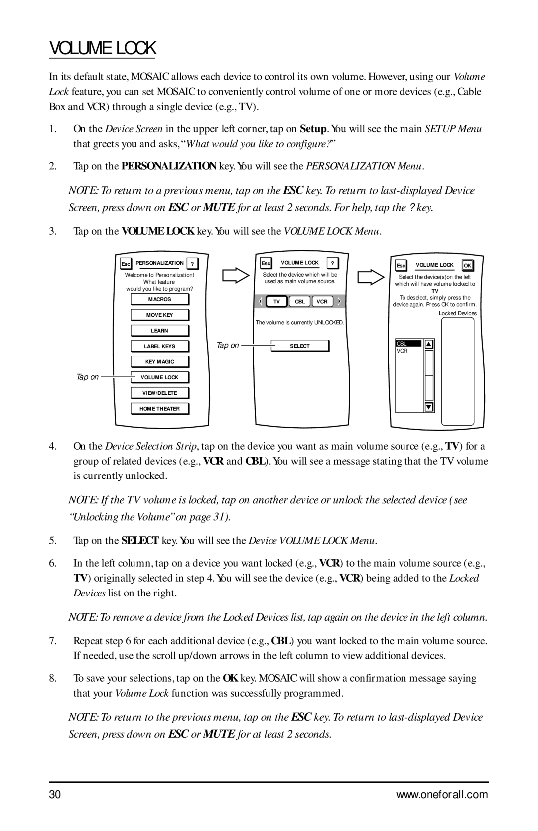 One for All URC-9990 manual Volume Lock 