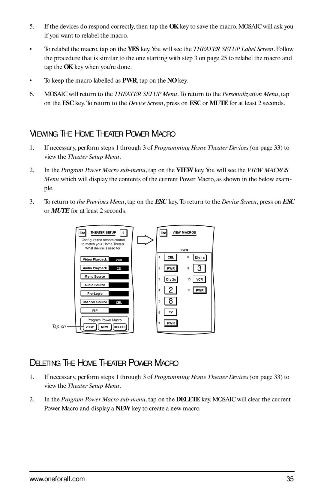 One for All URC-9990 manual Viewing the Home Theater Power Macro, Deleting the Home Theater Power Macro 