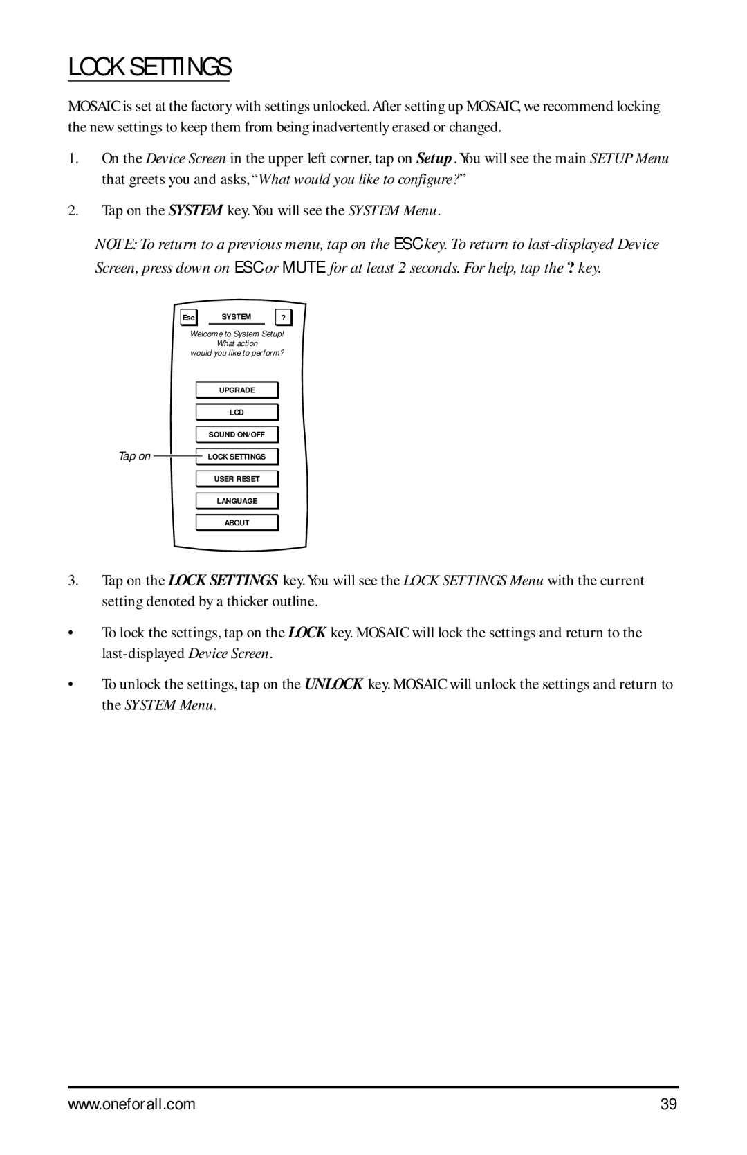 One for All URC-9990 manual Lock Settings 