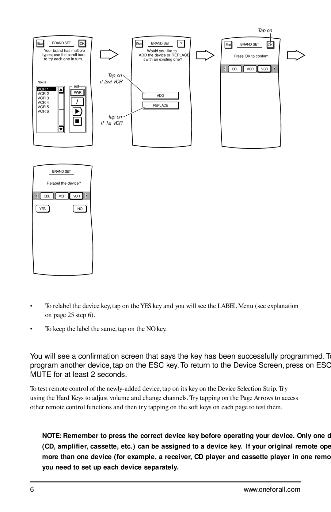 One for All URC-9990 manual Tap on 