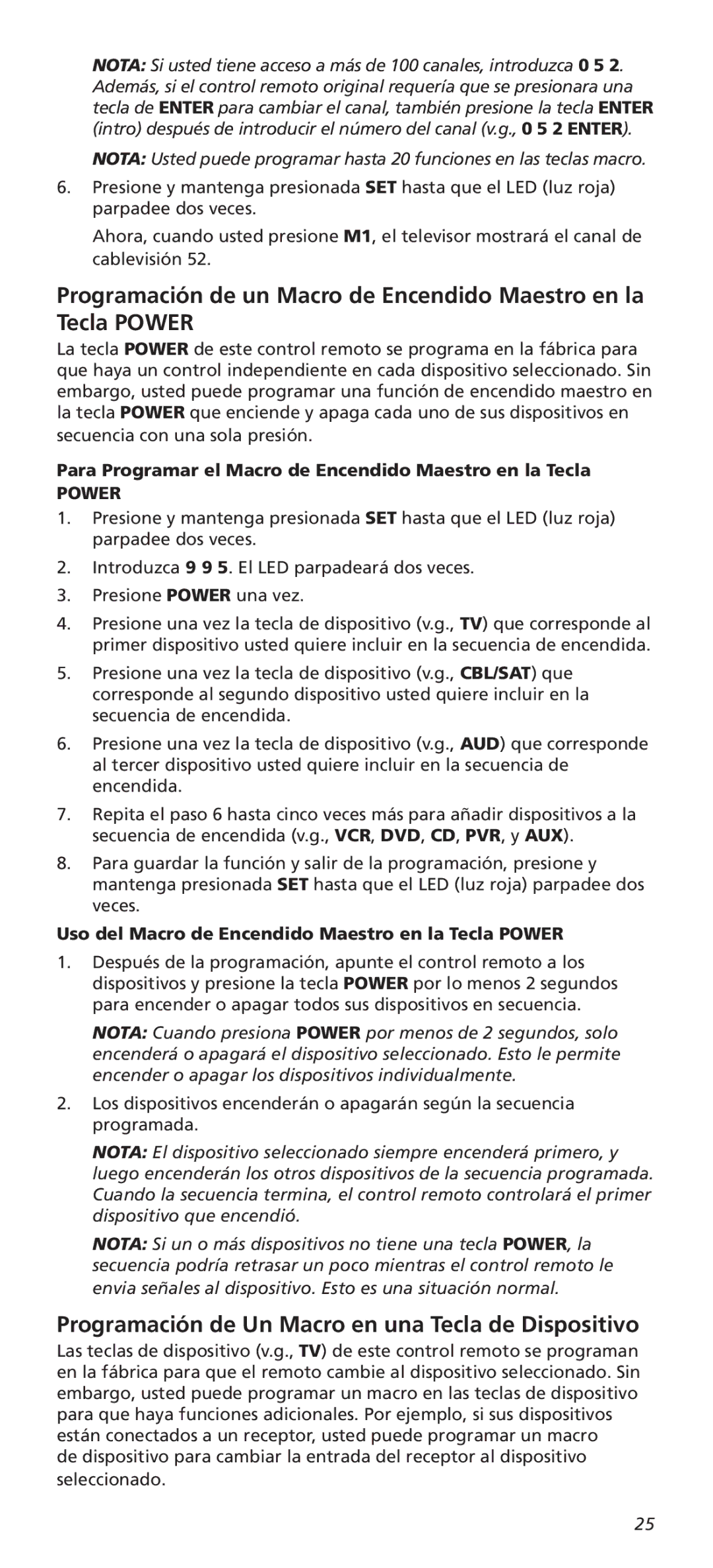 One for All URC8820N warranty Programación de Un Macro en una Tecla de Dispositivo 