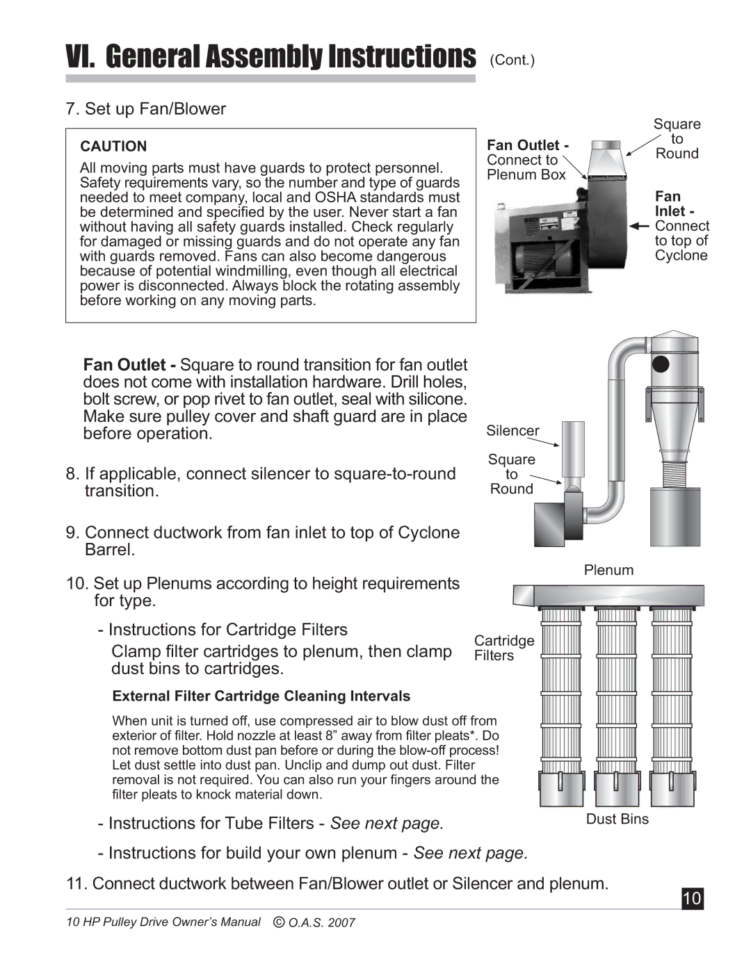 Oneida Air Systems 10 HP manual Set up Fan/Blower 