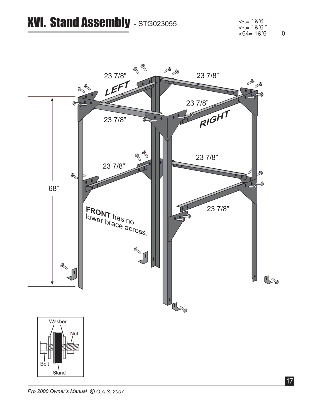 Oneida Air Systems 2000 manual XVI. Stand Assembly STG023055 