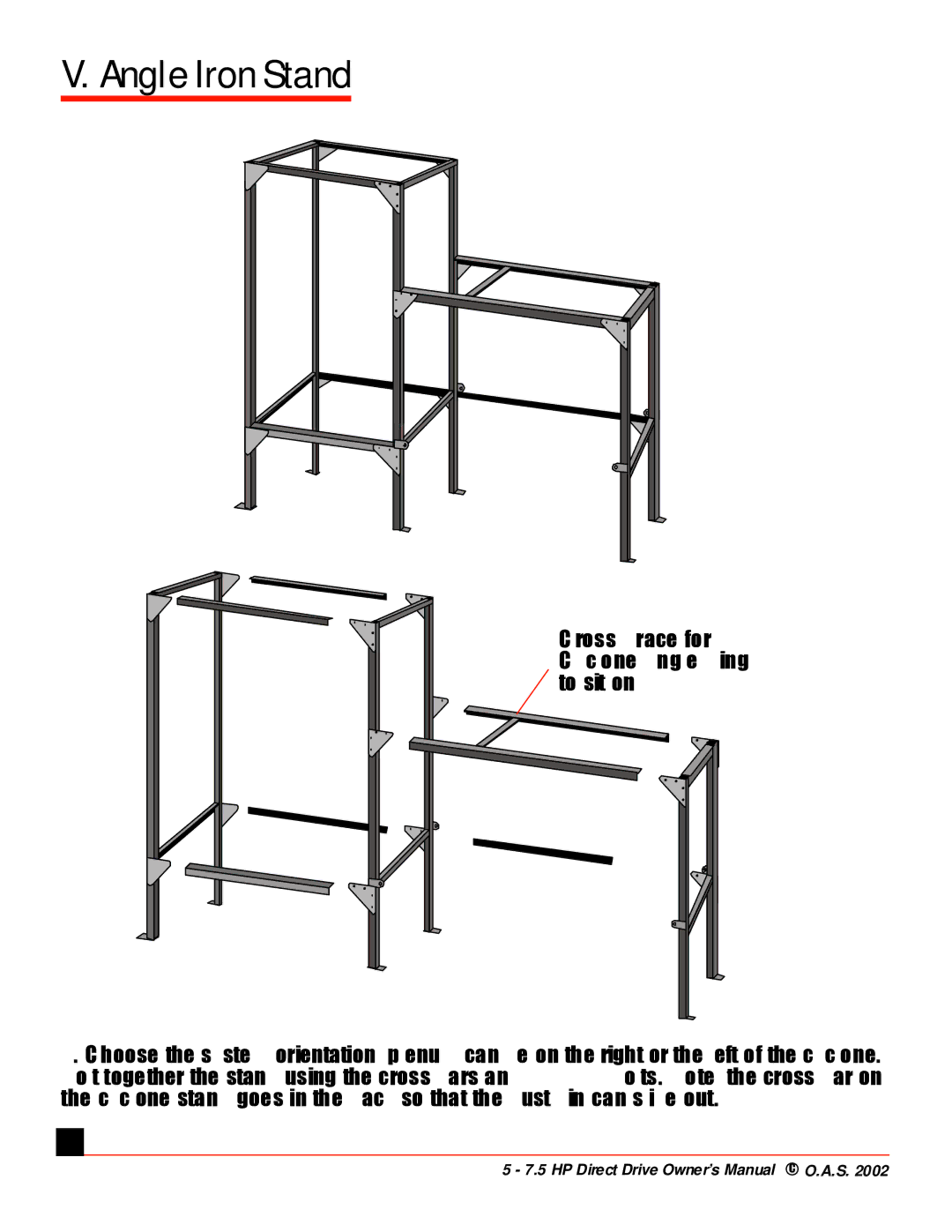 Oneida Air Systems 5 & 7.5 HP Direct Drive Cyclonic Dust Collectors manual Angle Iron Stand 