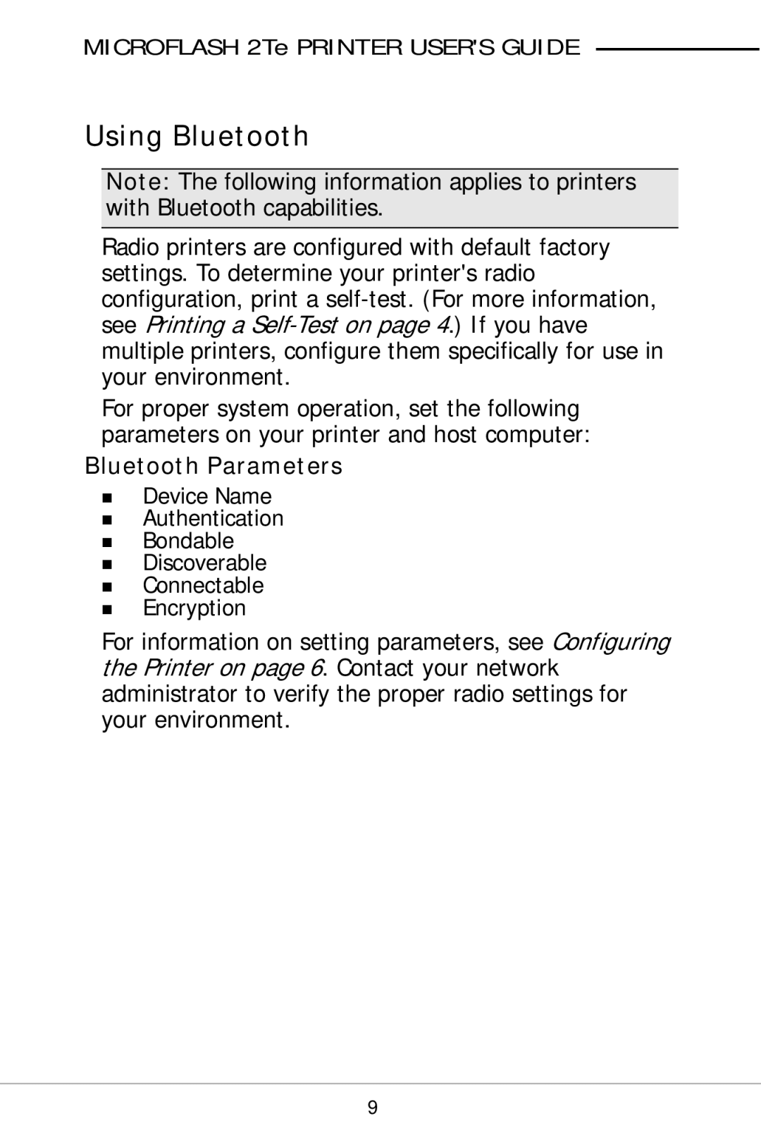 O'Neil 2TE manual Using Bluetooth, Bluetooth Parameters 