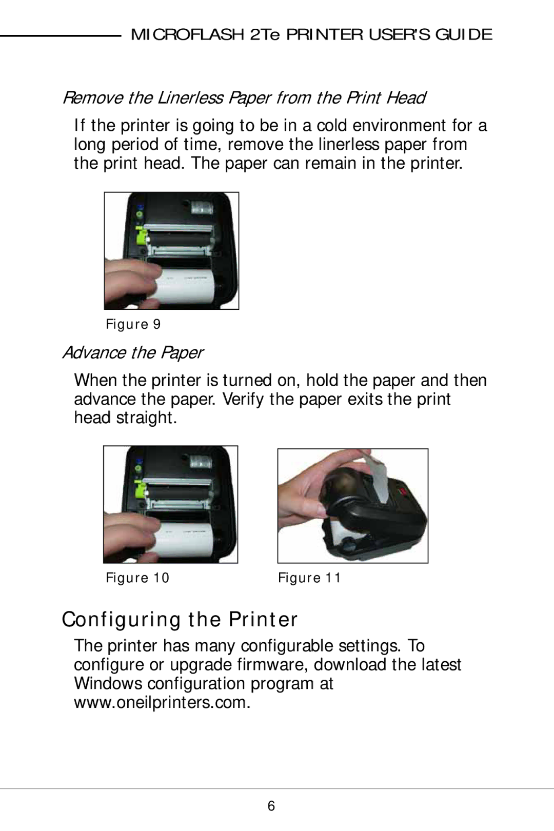 O'Neil 2TE manual Configuring the Printer, Remove the Linerless Paper from the Print Head 