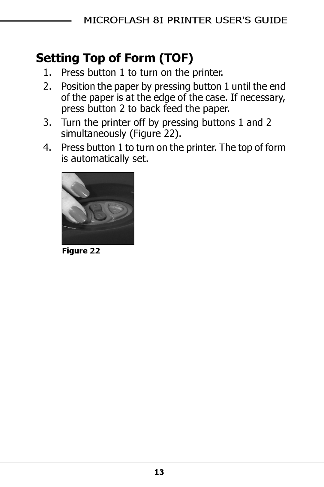 O'Neil For 8100 manual Setting Top of Form TOF 