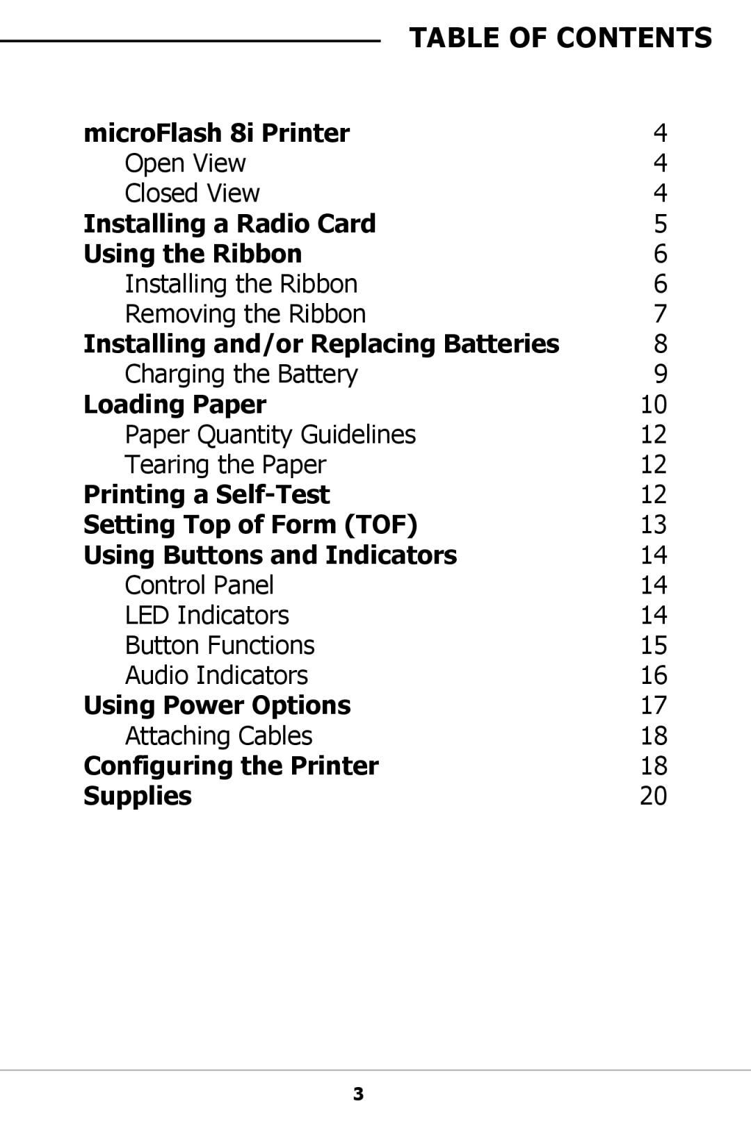 O'Neil For 8100 manual Table of Contents 