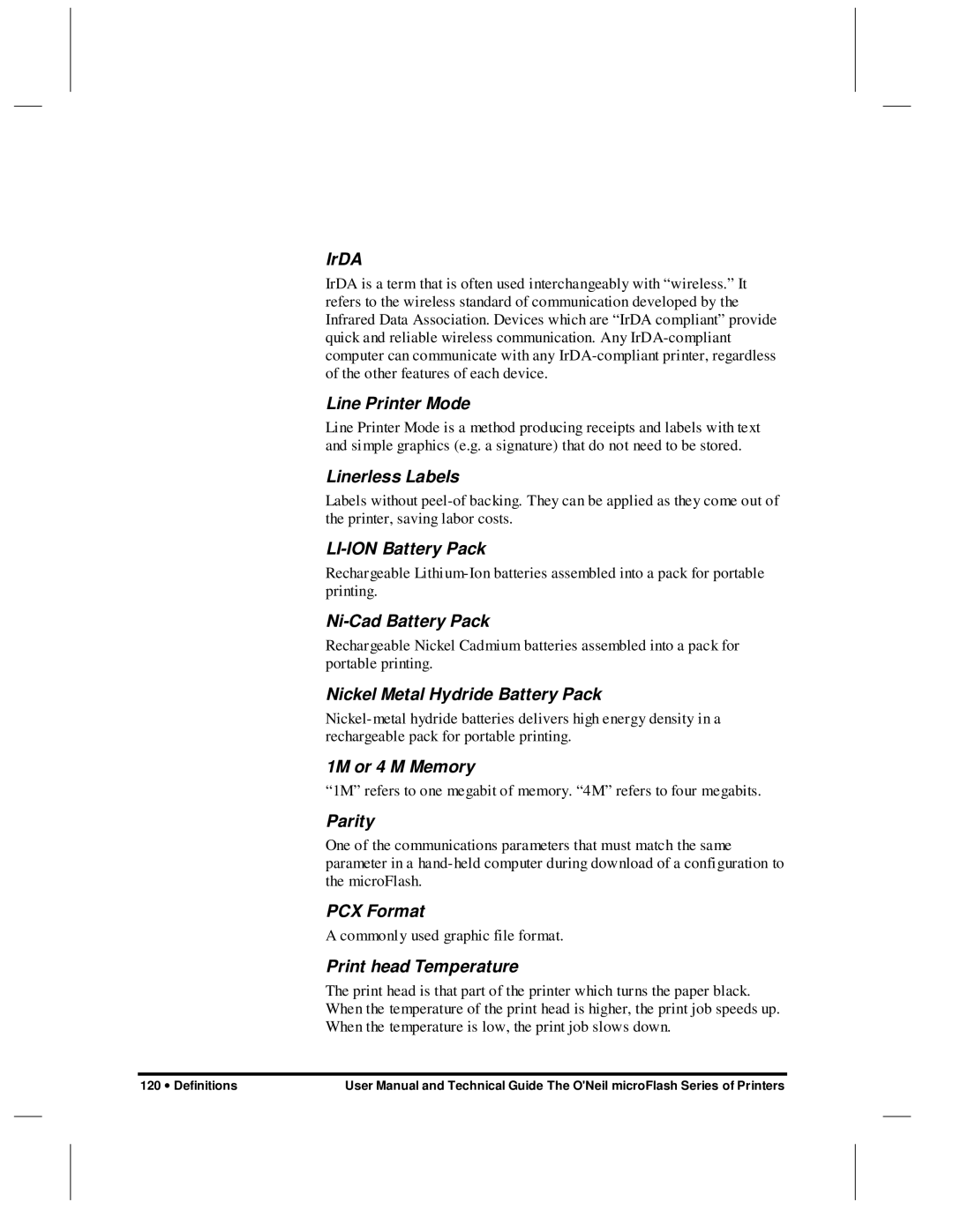 O'Neil microFlash Series user manual LI-ION Battery Pack 