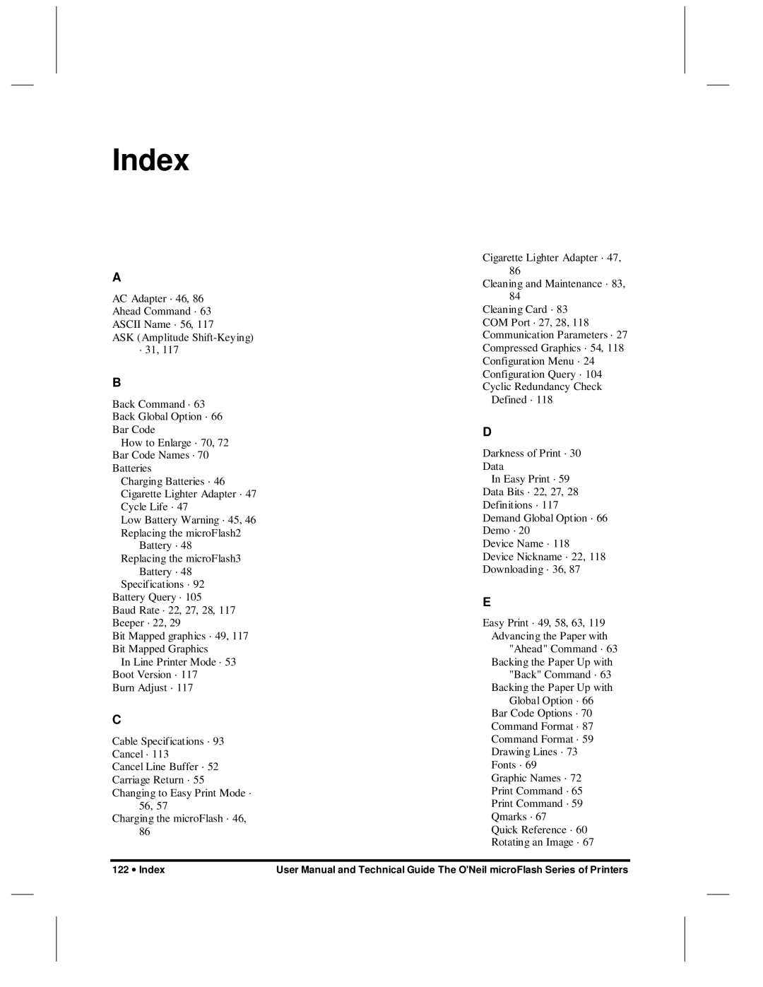 O'Neil microFlash Series user manual Index 