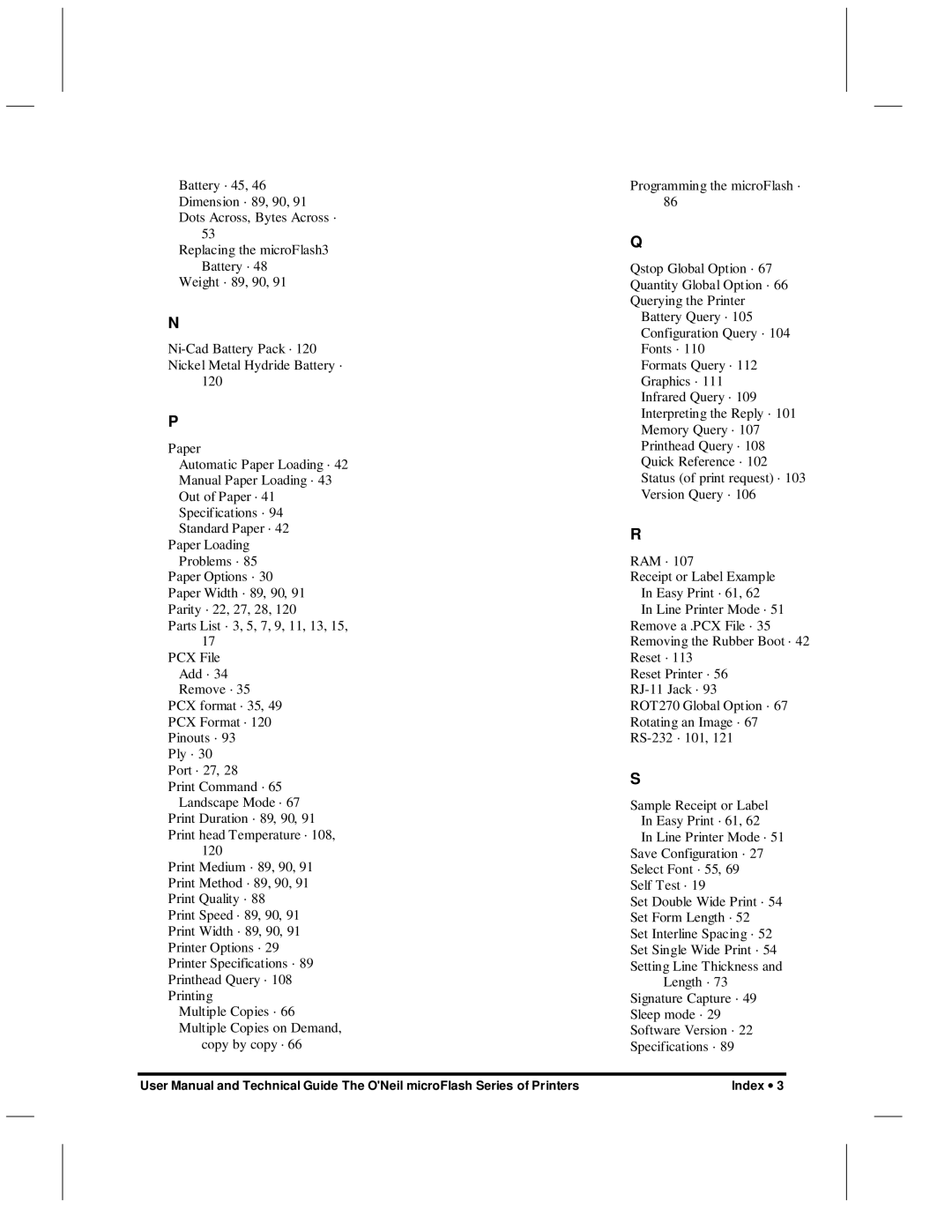 O'Neil microFlash Series user manual Index ∙ 