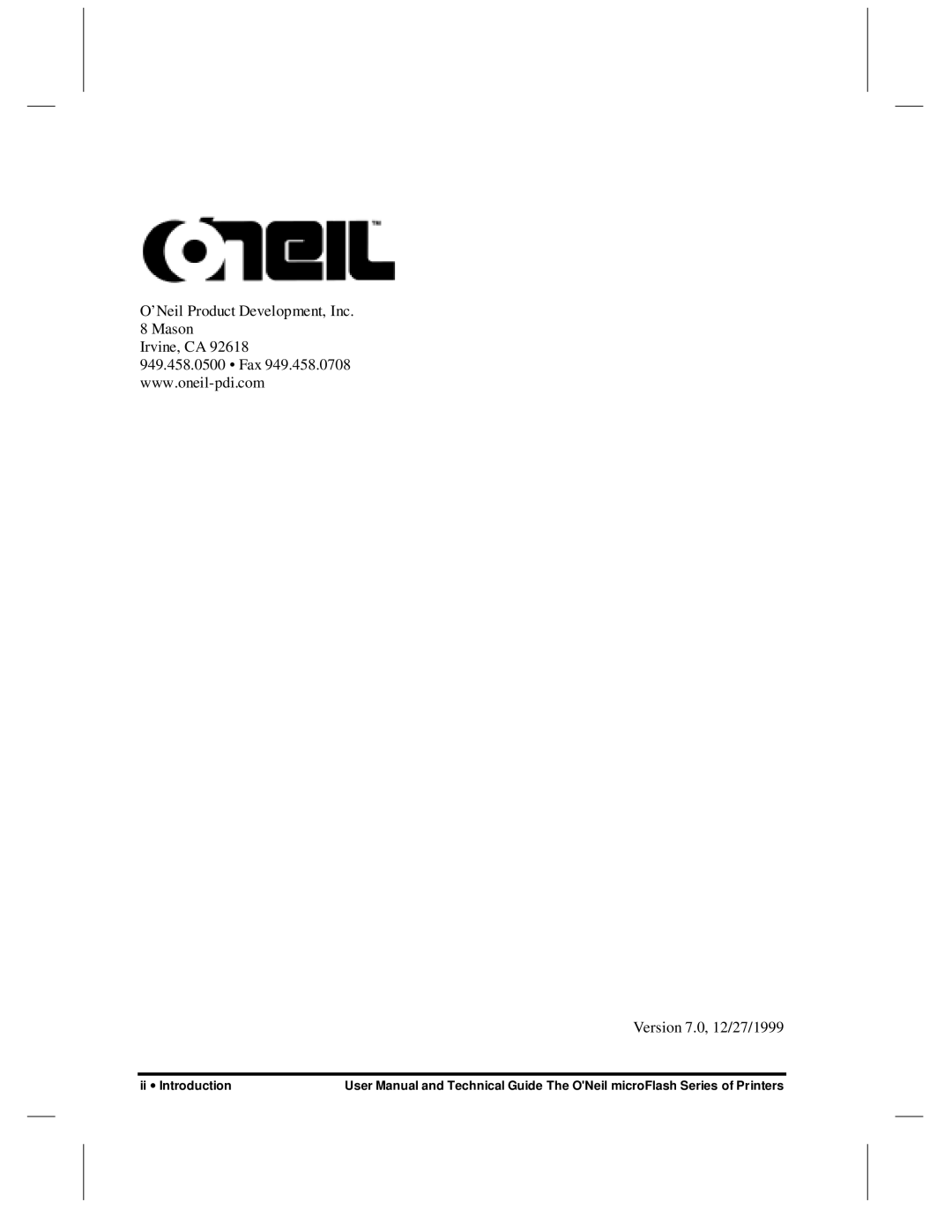 O'Neil microFlash Series user manual Ii ∙ Introduction 