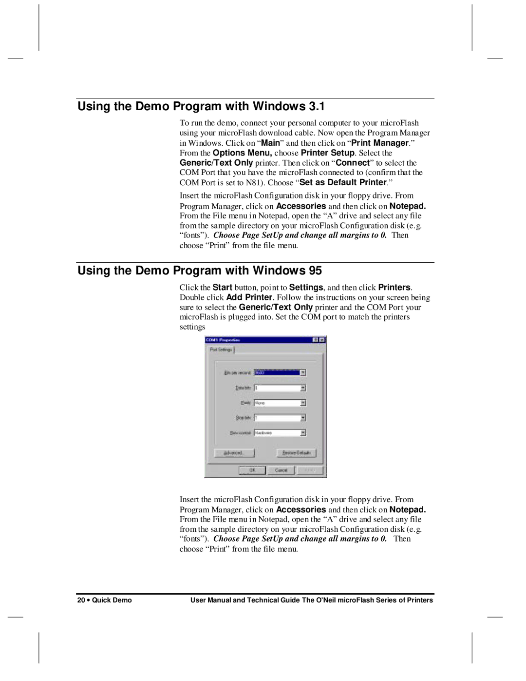 O'Neil microFlash Series user manual Using the Demo Program with Windows 