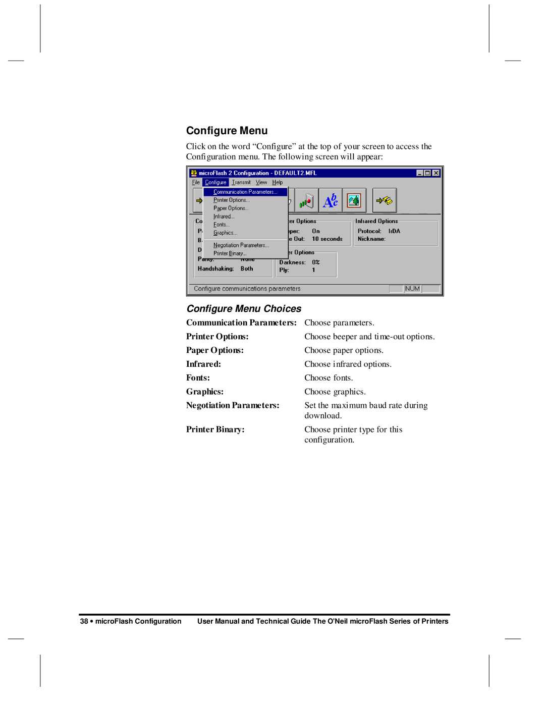 O'Neil microFlash Series user manual Configure Menu 