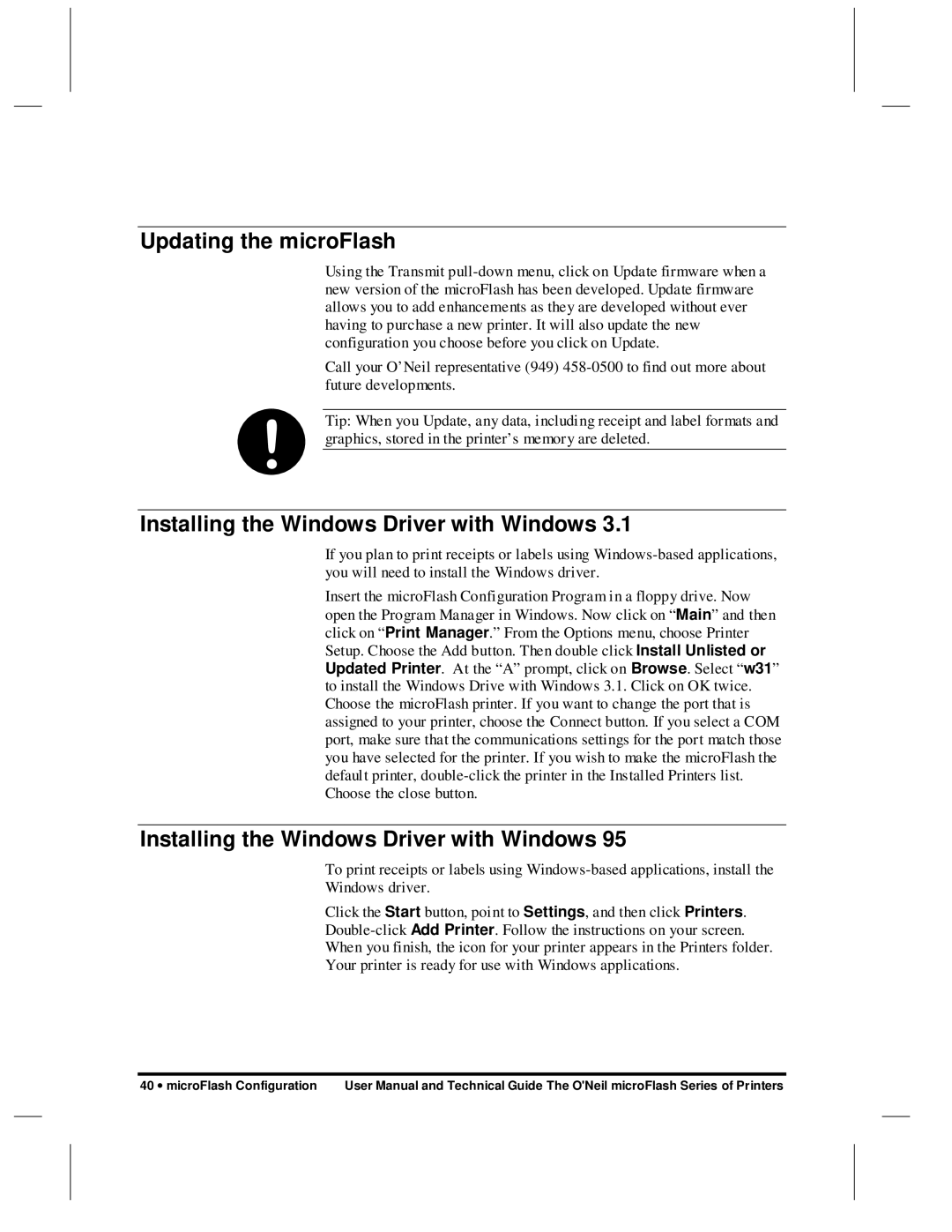 O'Neil microFlash Series user manual Updating the microFlash, Installing the Windows Driver with Windows 