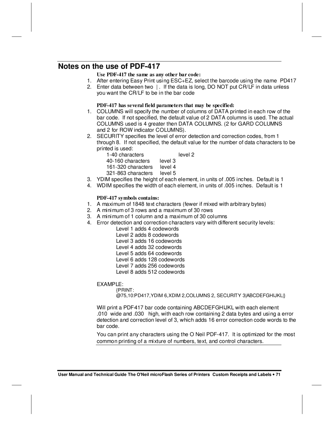 O'Neil microFlash Series user manual Example 