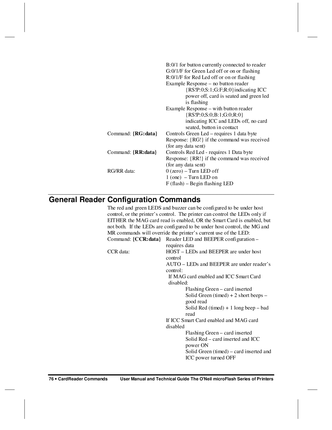 O'Neil microFlash Series user manual General Reader Configuration Commands 