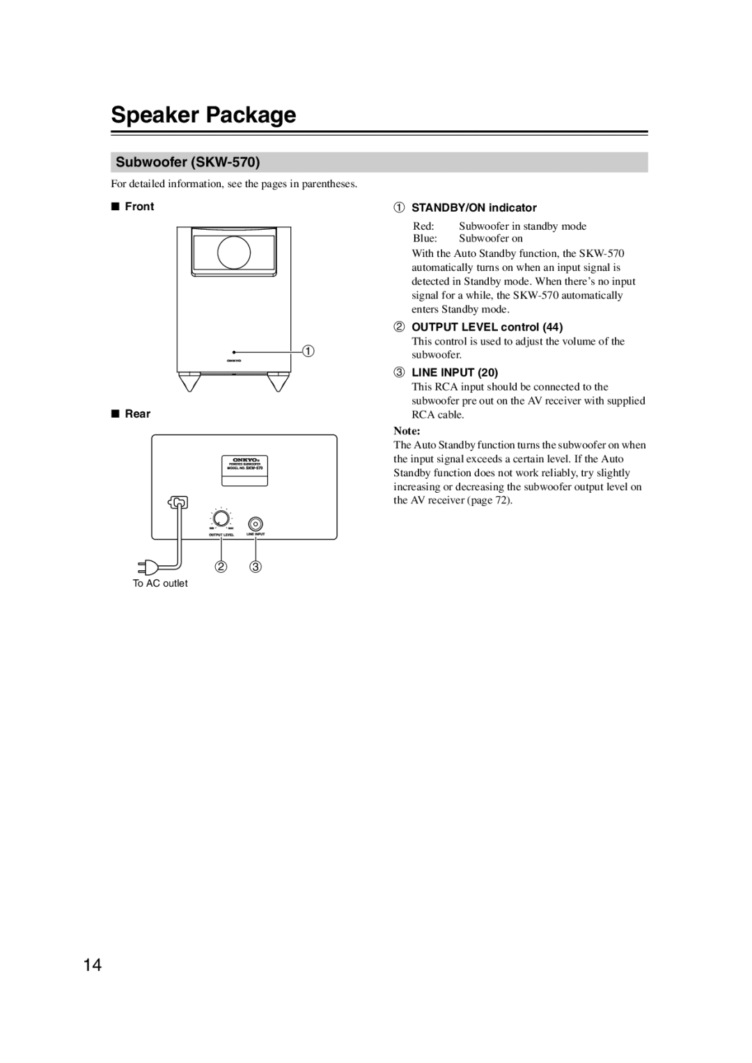 Onkyo 29344934 instruction manual Speaker Package, Subwoofer SKW-570 