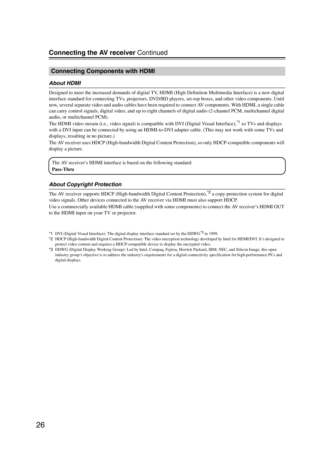 Onkyo 29344934 instruction manual Connecting Components with Hdmi, About Hdmi, About Copyright Protection, Pass-Thru 