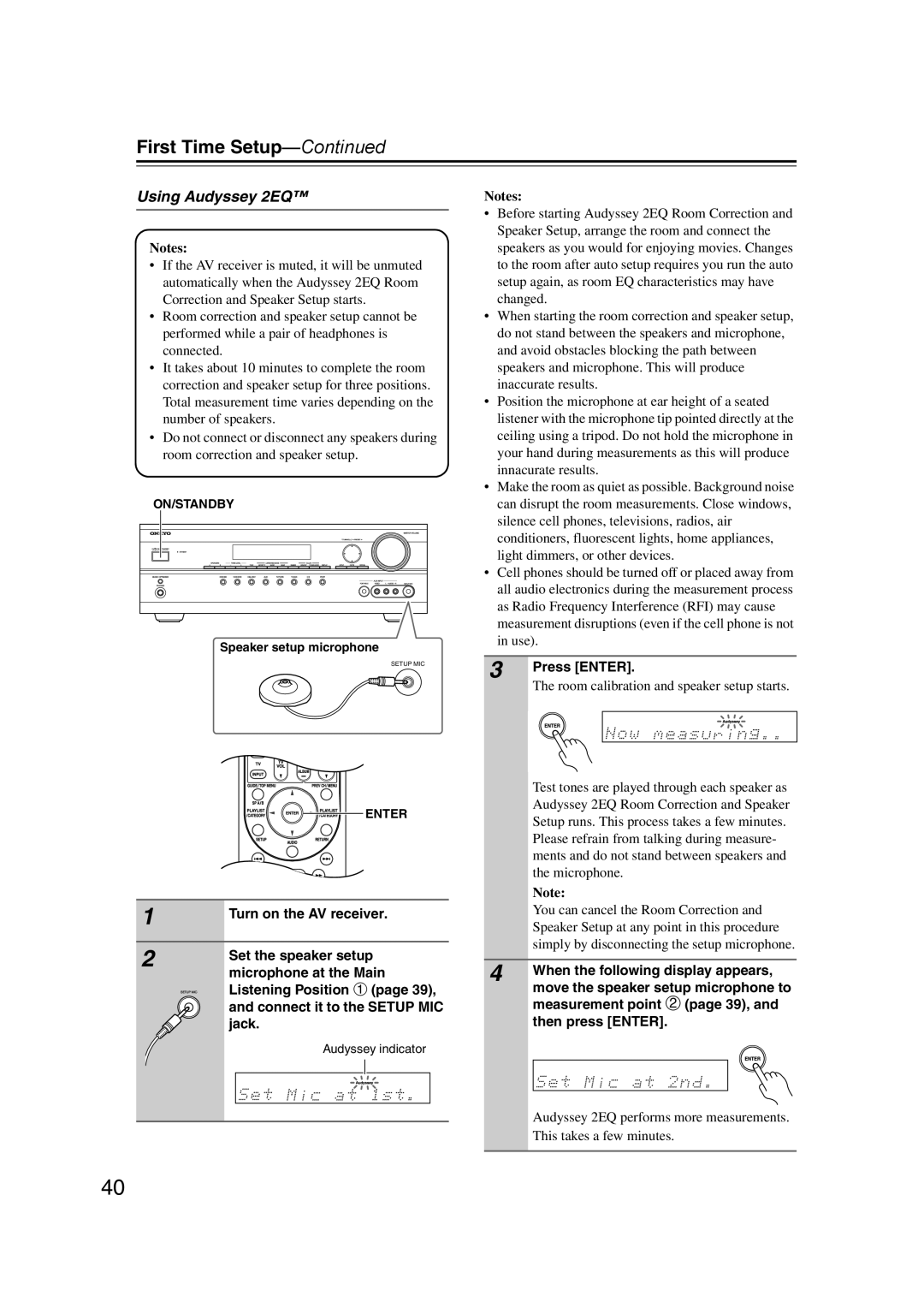 Onkyo 29344934 instruction manual First Time Setup, Using Audyssey 2EQ 