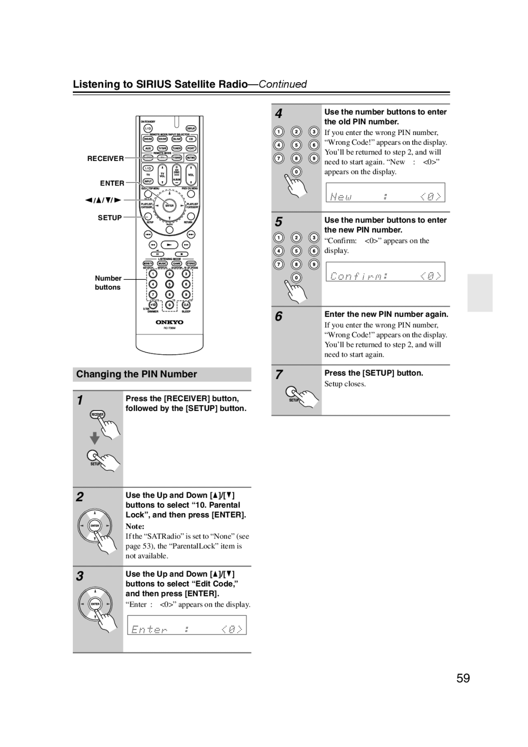 Onkyo 29344934 instruction manual Changing the PIN Number 