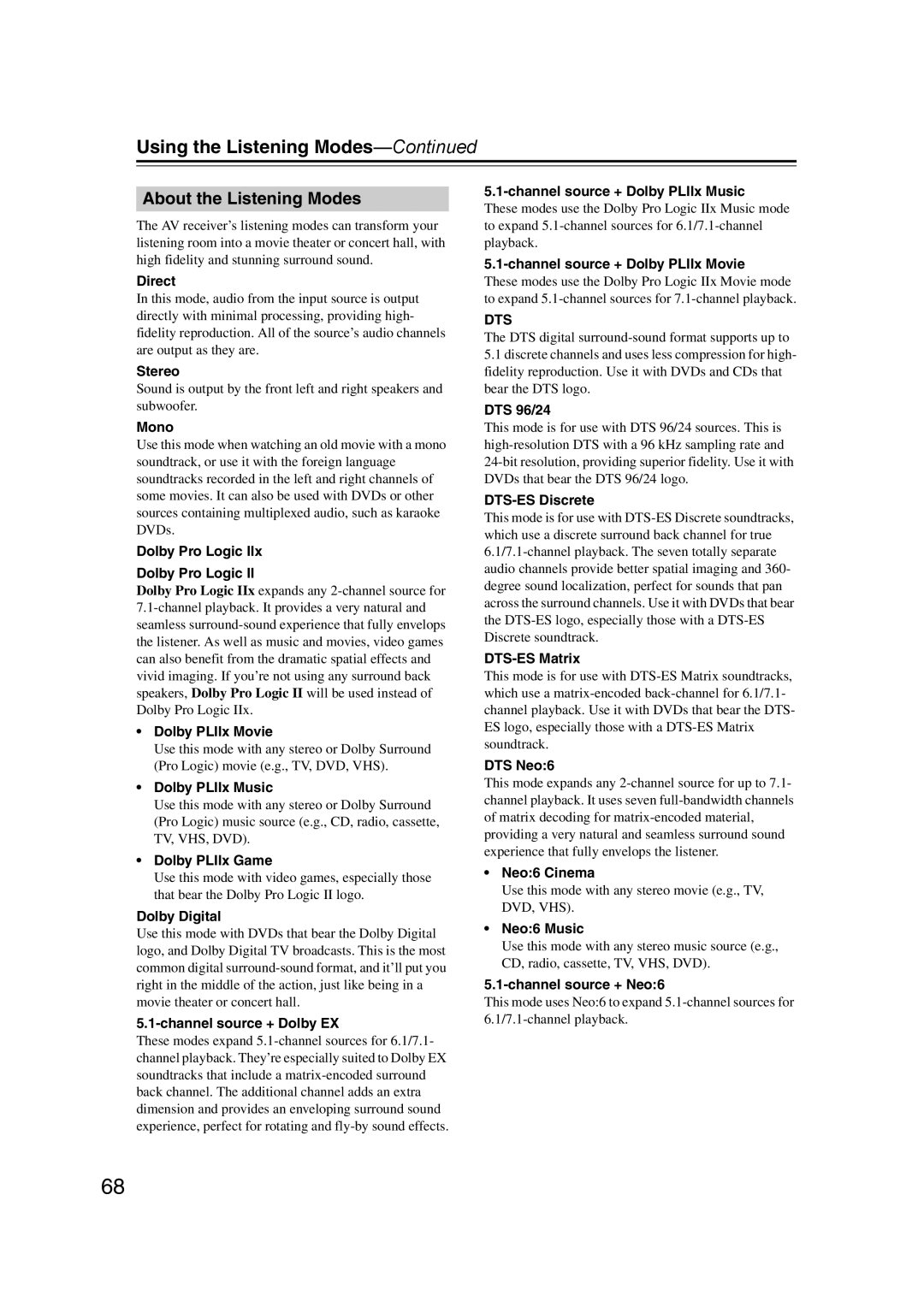 Onkyo 29344934 instruction manual About the Listening Modes 