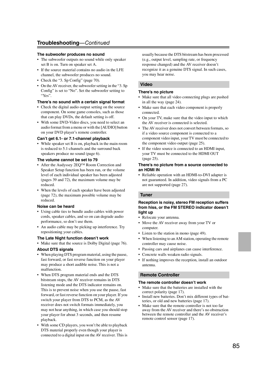 Onkyo 29344934 instruction manual Troubleshooting 