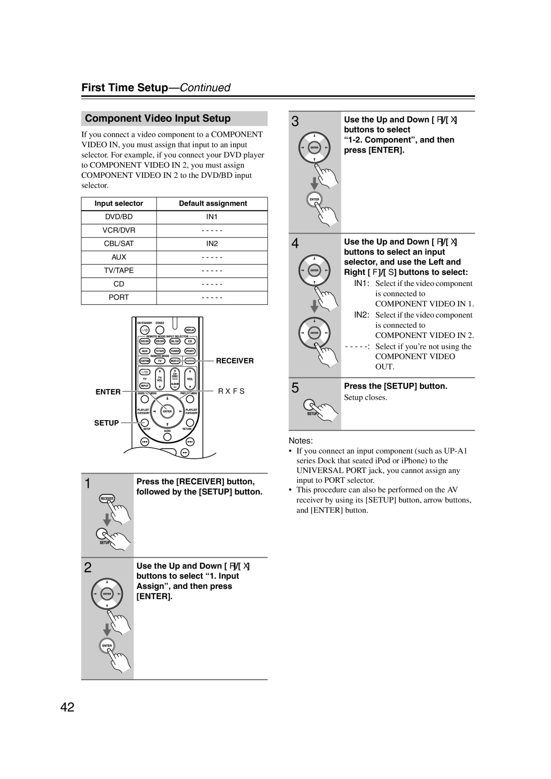 Onkyo 29344937, HT-S6200 instruction manual First Time Setup, Component Video Input Setup 