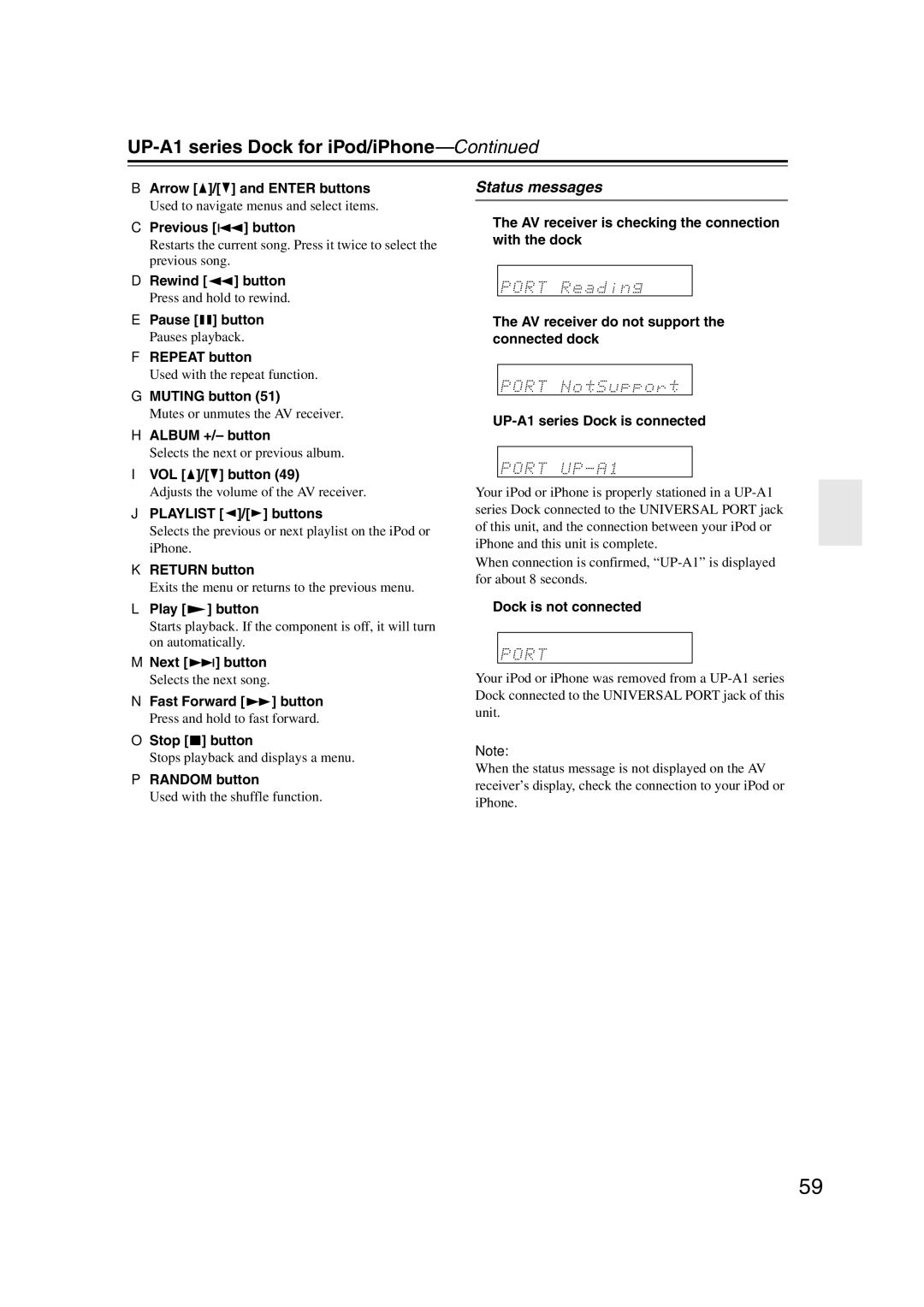 Onkyo HT-S6200, 29344937 instruction manual Status messages 