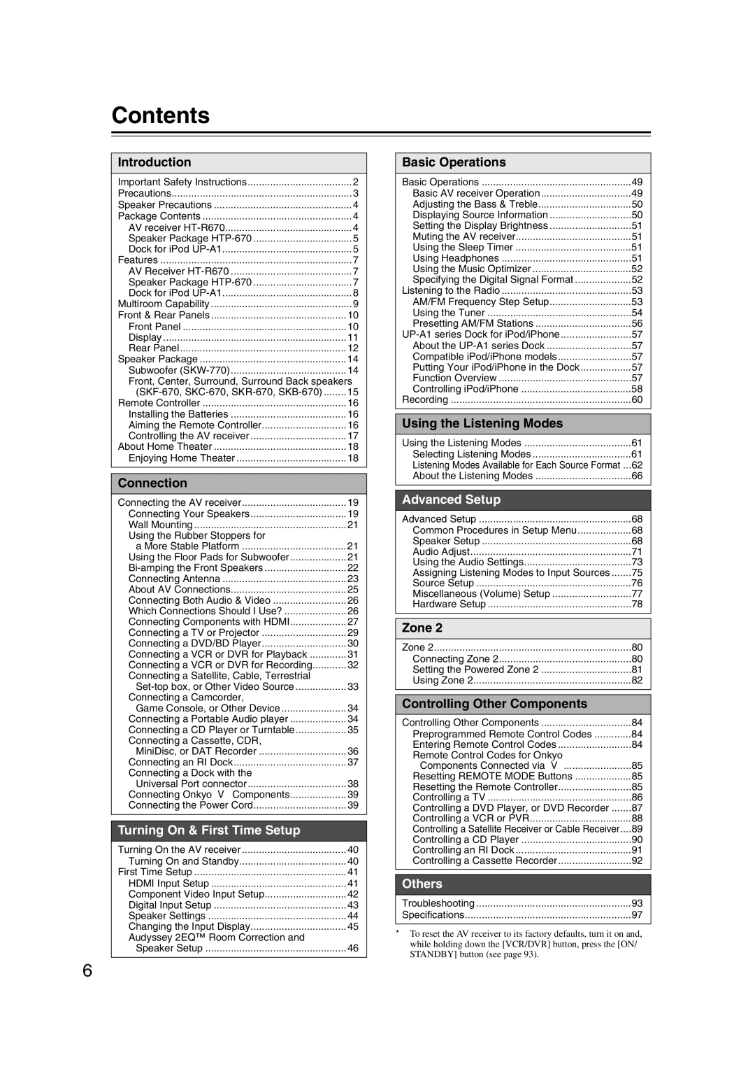 Onkyo 29344937, HT-S6200 instruction manual Contents 