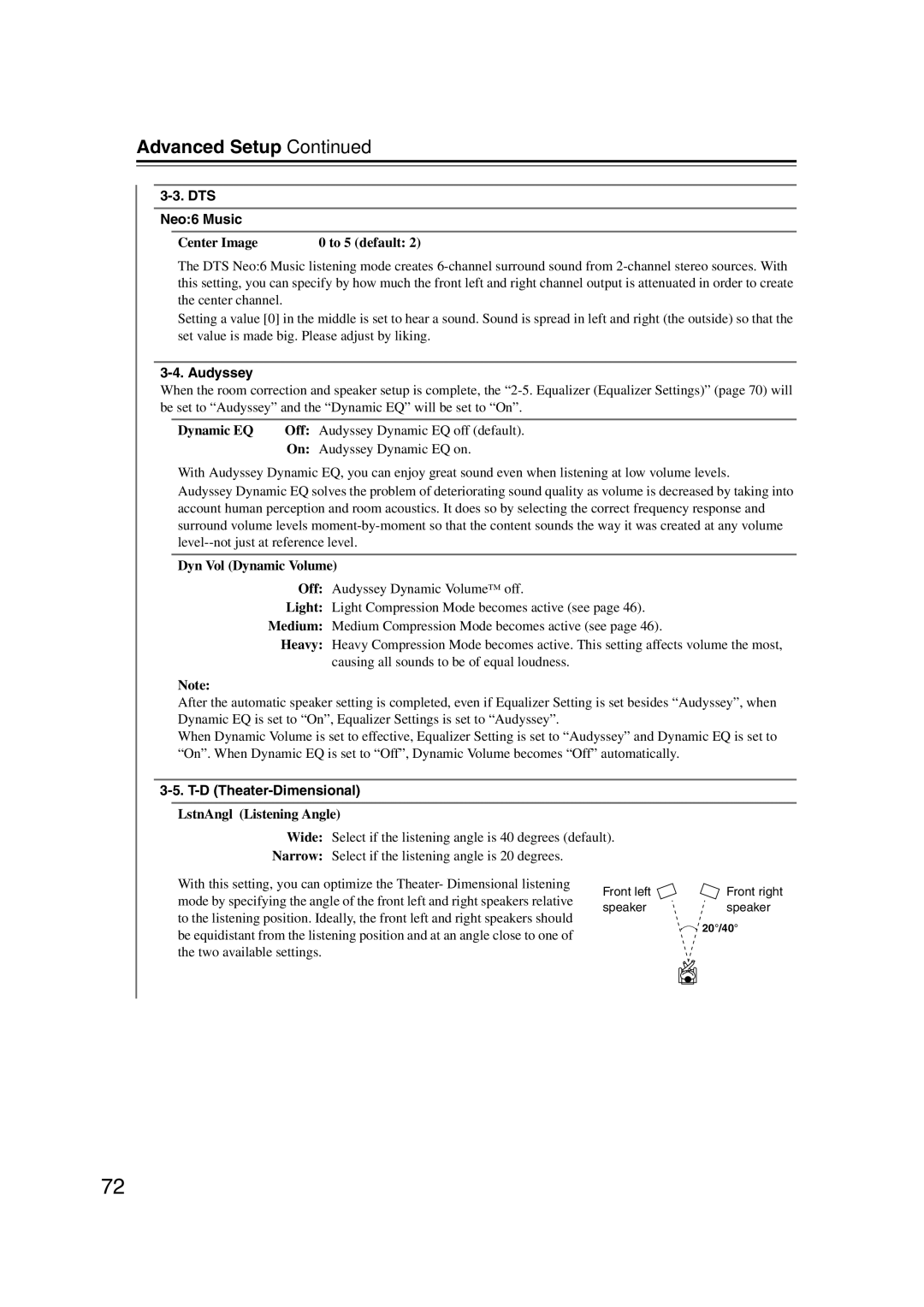 Onkyo 29344937, HT-S6200 instruction manual DTS Neo6 Music, Audyssey, D Theater-Dimensional 