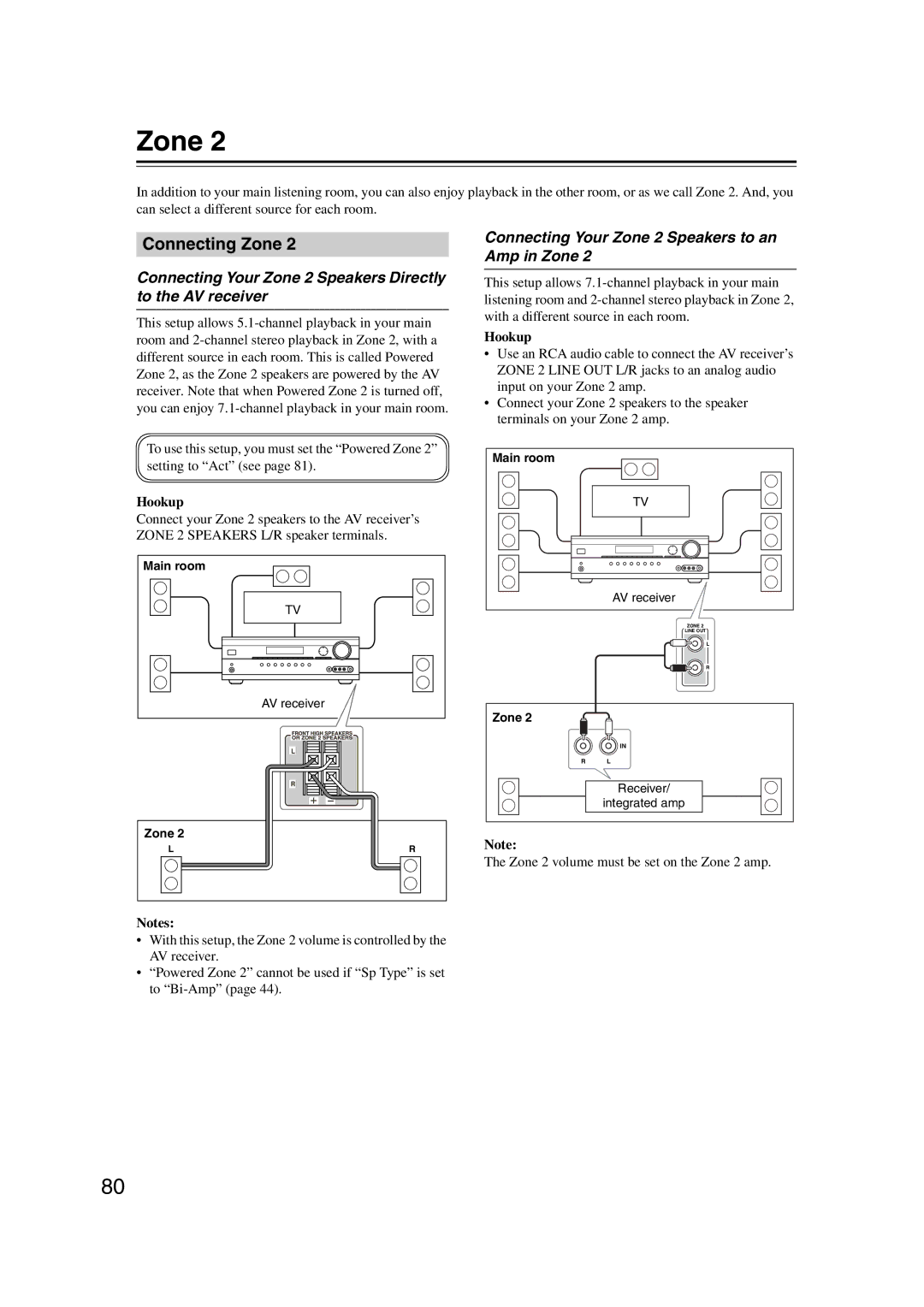 Onkyo 29344937, HT-S6200 Connecting Zone, Connecting Your Zone 2 Speakers Directly to the AV receiver, Hookup 