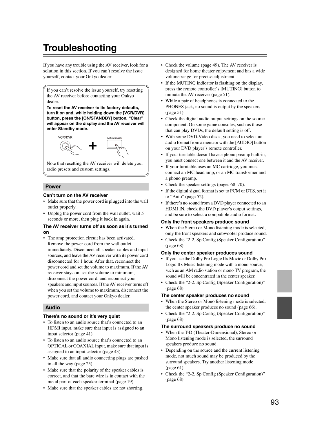 Onkyo HT-S6200, 29344937 instruction manual Troubleshooting 