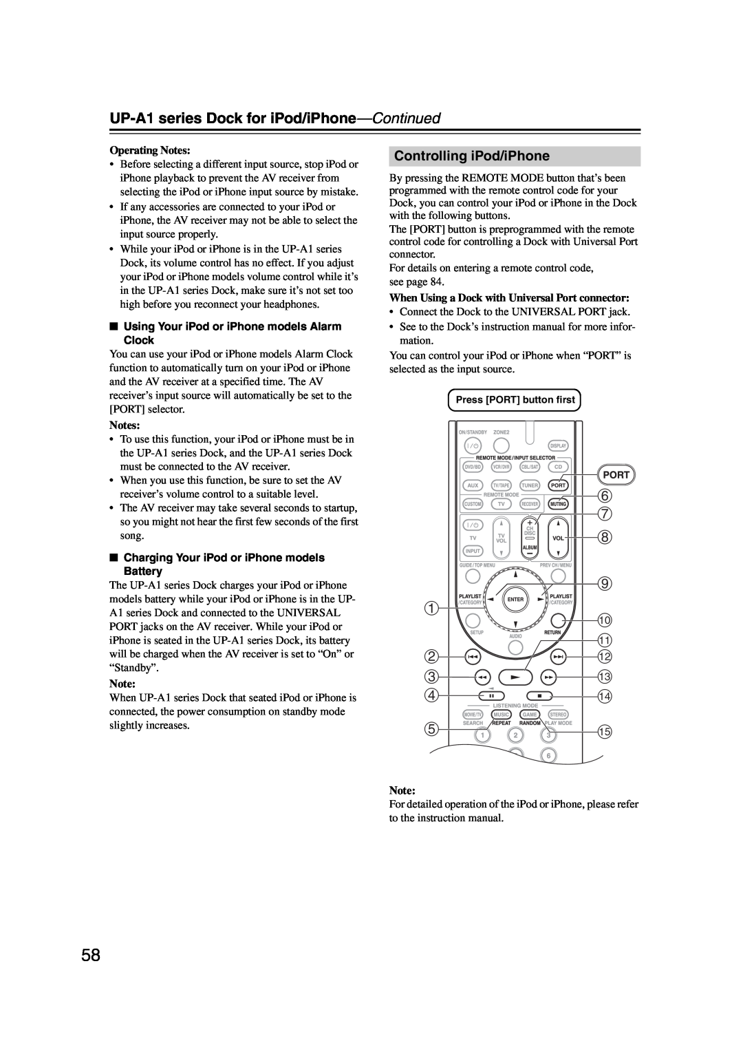 Onkyo 29344937, HT-S6200 instruction manual UP-A1series Dock for iPod/iPhone—Continued 