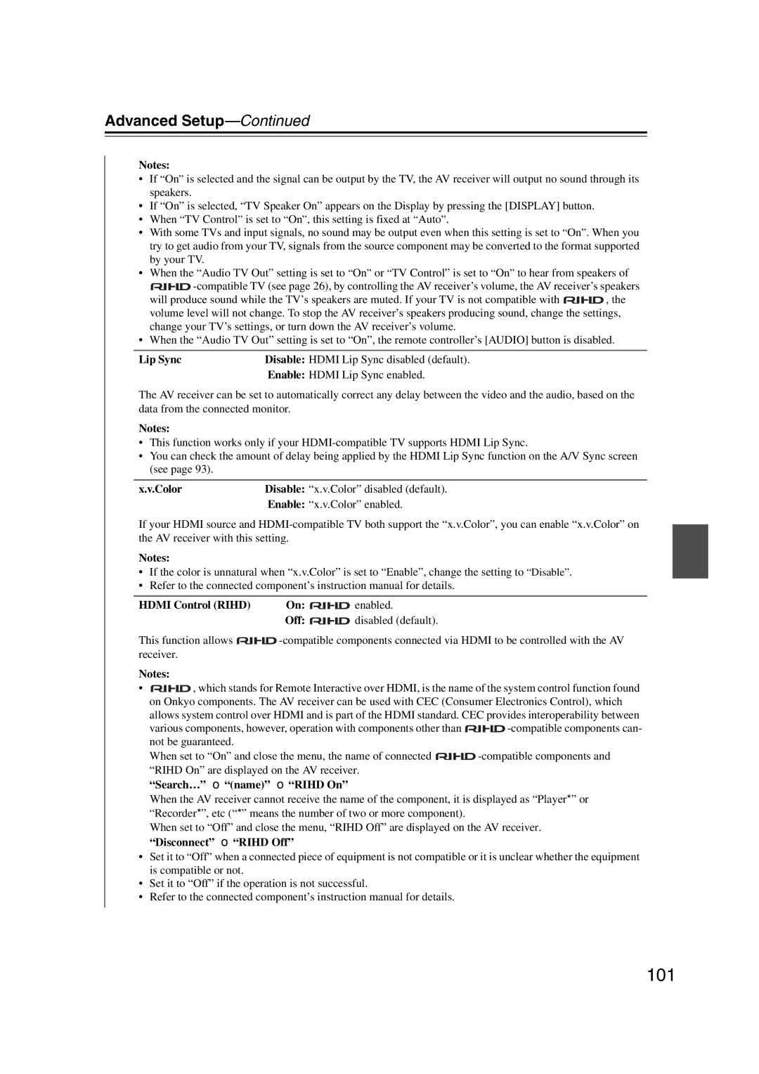 Onkyo TX-NR807, 29400021, HT-RC180 instruction manual 101 